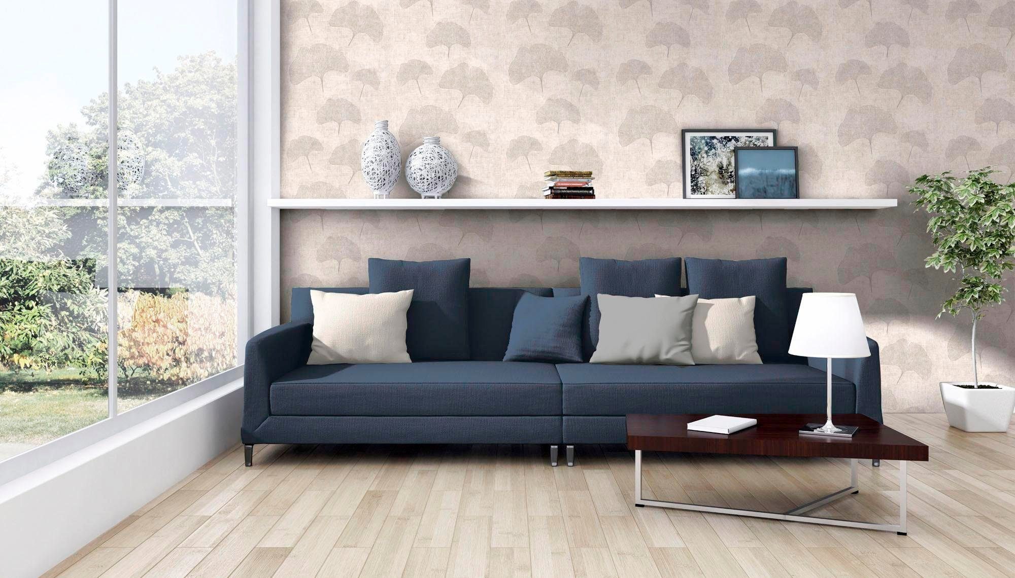 living walls Vliestapete Borneo, leicht strukturiert, floral, Motiv, botanisch, Floral Tapete Blumen Metallic Tapeten Wohnzimmer Schlafzimmer Design