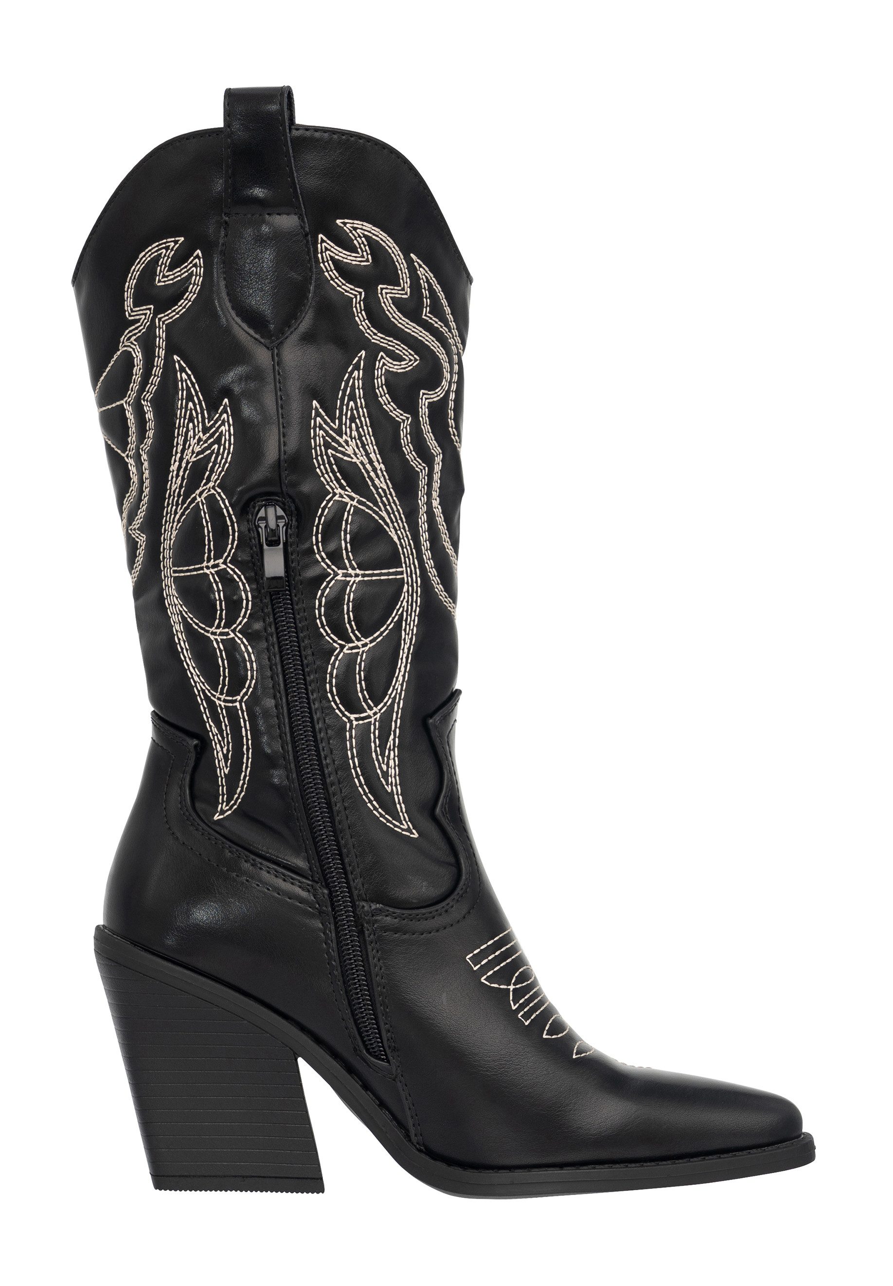 Salinyang Damen Cowboy Boots in Lederoptik mit Stickerei & Blockabsatz Stiefel