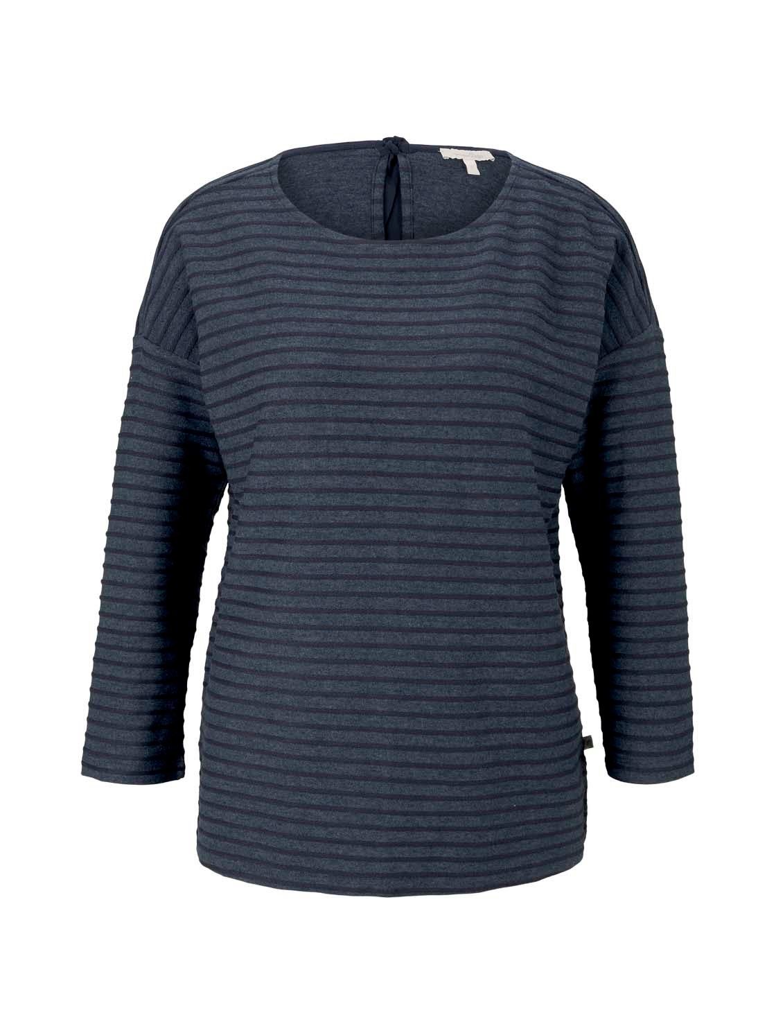 TOM TAILOR Denim Langarmshirt STRUCTURE STRIPED (1-tlg) mit U-Boot Ausschnitt Navy Structure Stripe 28248