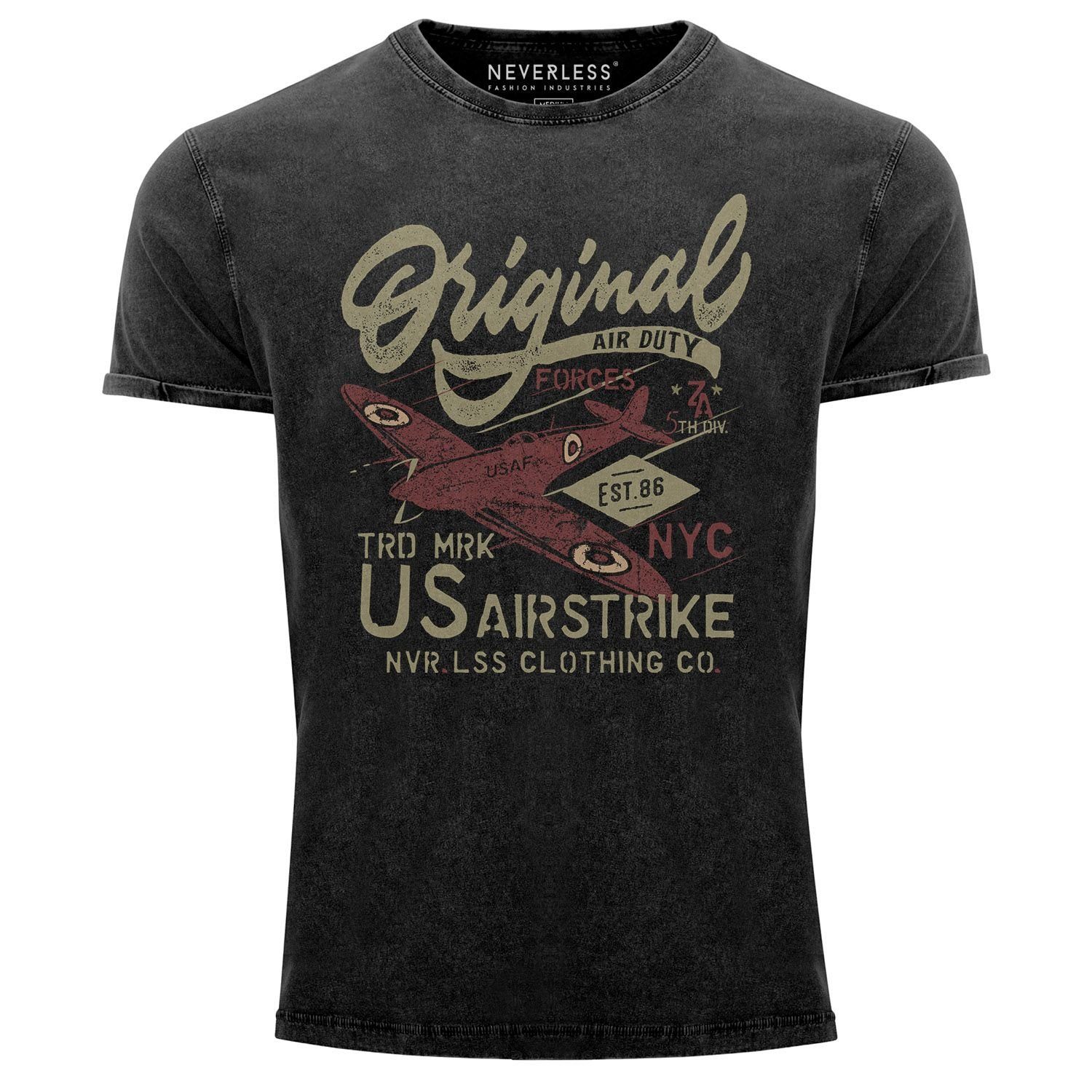Neverless Print-Shirt Herren Vintage Shirt US Airforce Army Motiv Spitfire Flugzeug mit Print