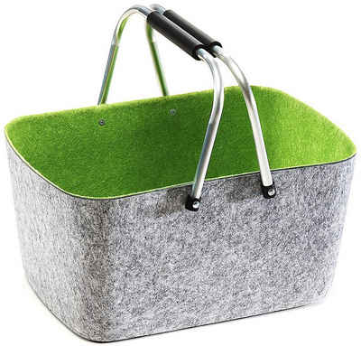 Kobolo Einkaufskorb Filzkorb grau/grün mit klappbaren Aluhenkeln, 25 l