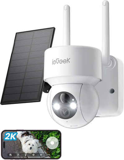 ieGeek 2K Solar Überwachungskamera Aussen akku solar Kamera WLAN Überwachungskamera (Aussen, Außenbereich, mit LED-Licht, Humanoiderkennung/PIR-Erkennung, 1-tlg., 2-Wege-Audio,IP66,Cloud/SD,Einfach zu verwenden,Alexa, 4dBi Dual-WiFi-Antennen, 355°/120° Pan Tilt, All-in-1-APP)