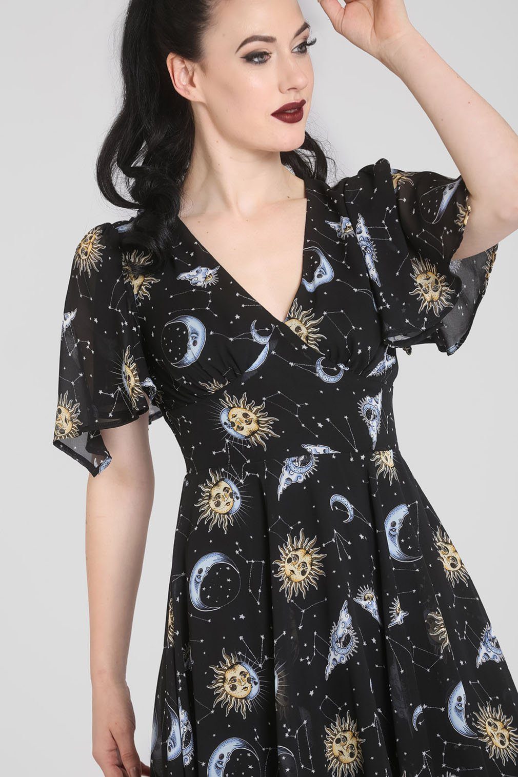 Hell Bunny A-Linien-Kleid Solaris Dress Gothic Mond Sonne Chiffon – Bild 5 von 5