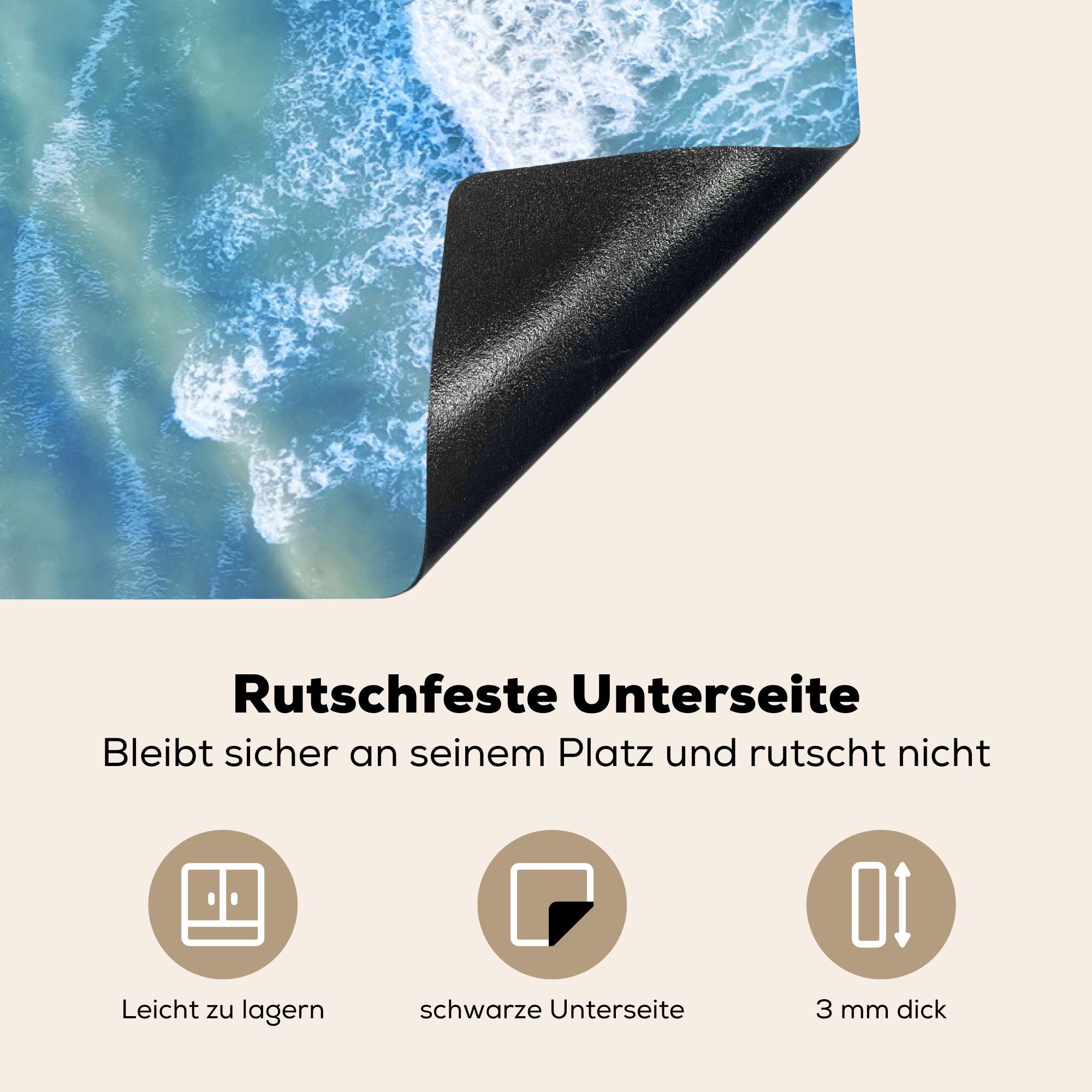 Herdblende-/Abdeckplatte 81x52 die Ceranfeldabdeckung Schutz für - - Induktionsschutz Induktionskochfeld Vinyl, Wasser Meer Natur, (1 küche, MuchoWow - tlg), cm,