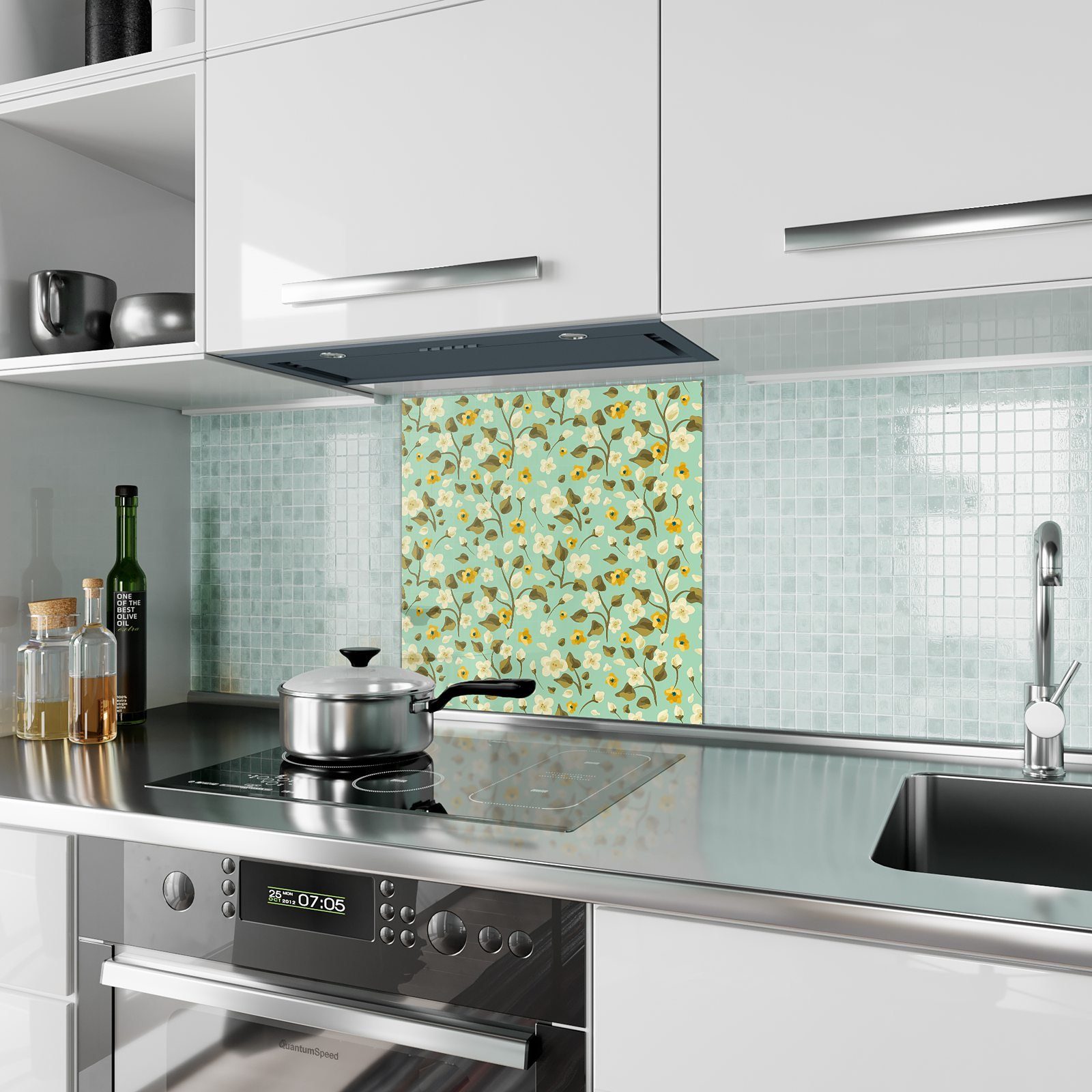 Primedeco Küchenrückwand Muster Spritzschutz Florales Glas