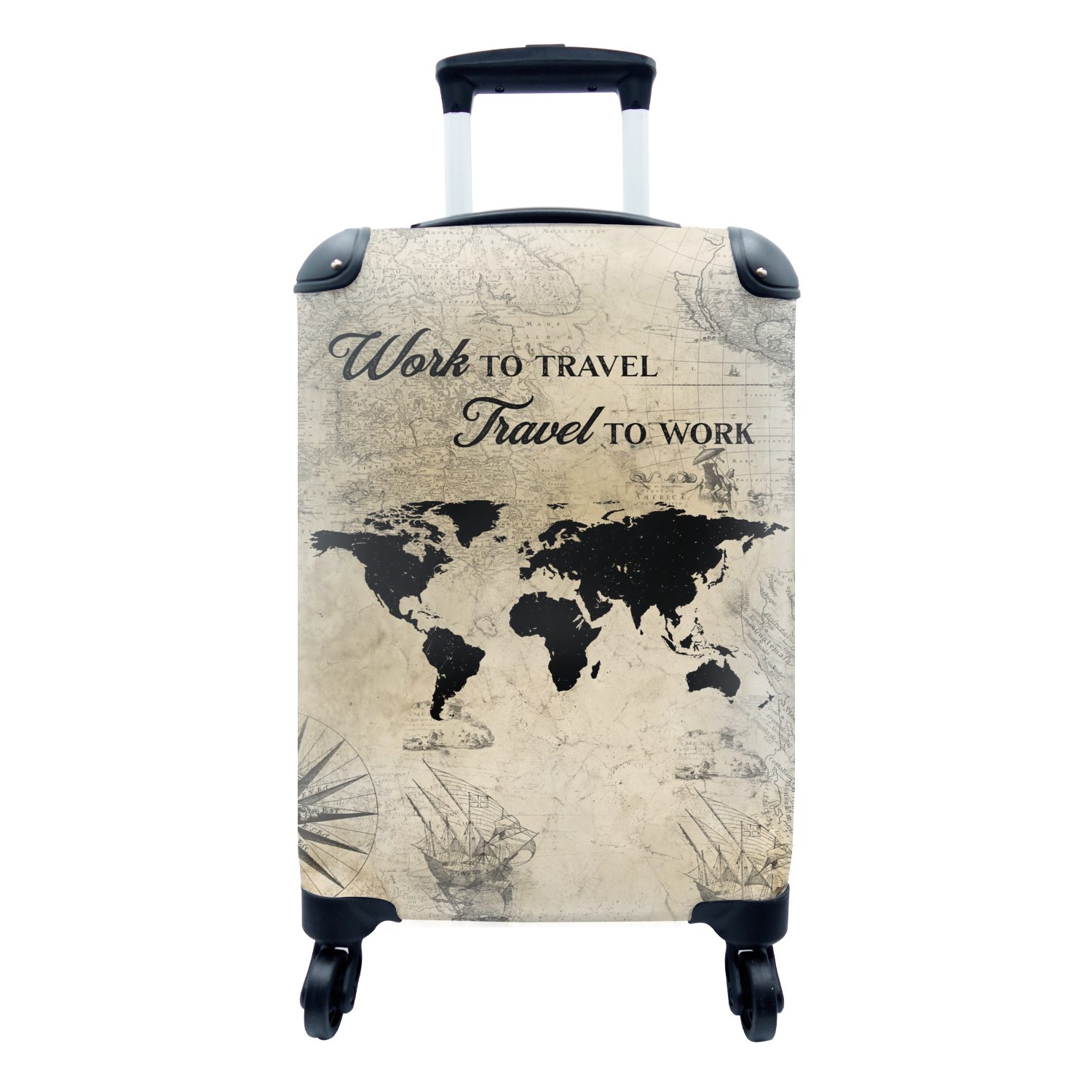 Handgepäckkoffer Trolley, - 4 mit MuchoWow Reisekoffer rollen, Zitat, für Vintage Reisetasche Rollen, - Ferien, Handgepäck Weltkarte