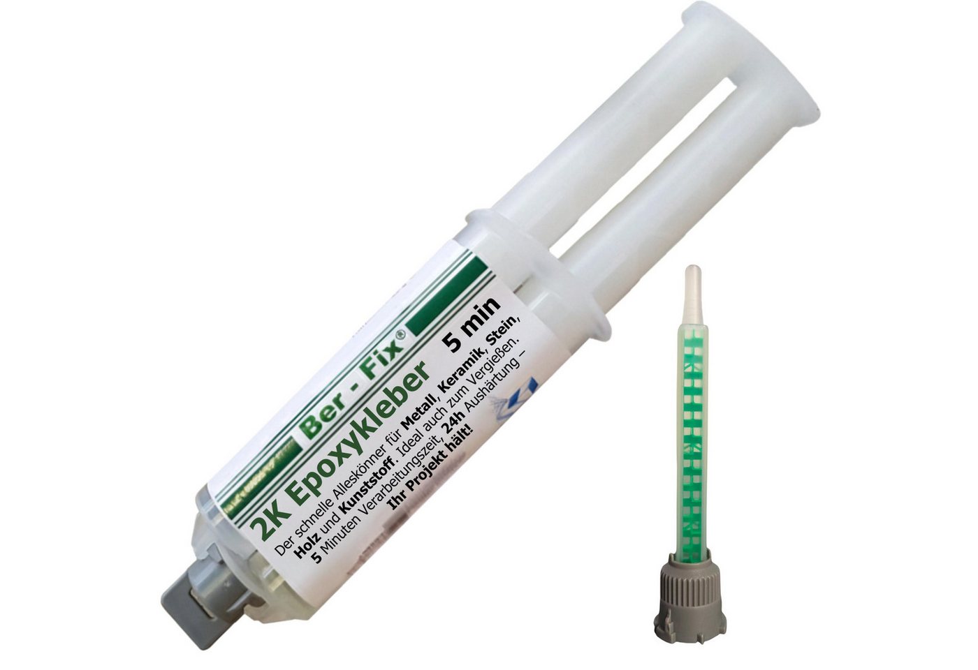 Ber-Fix 2-Komponentenkleber 2K Epoxykleber 5min 25g Spritze, (Packung, 2-tlg), schnellhärtend spaltfüllend bis 3 mm mechanisch bearbeitbar