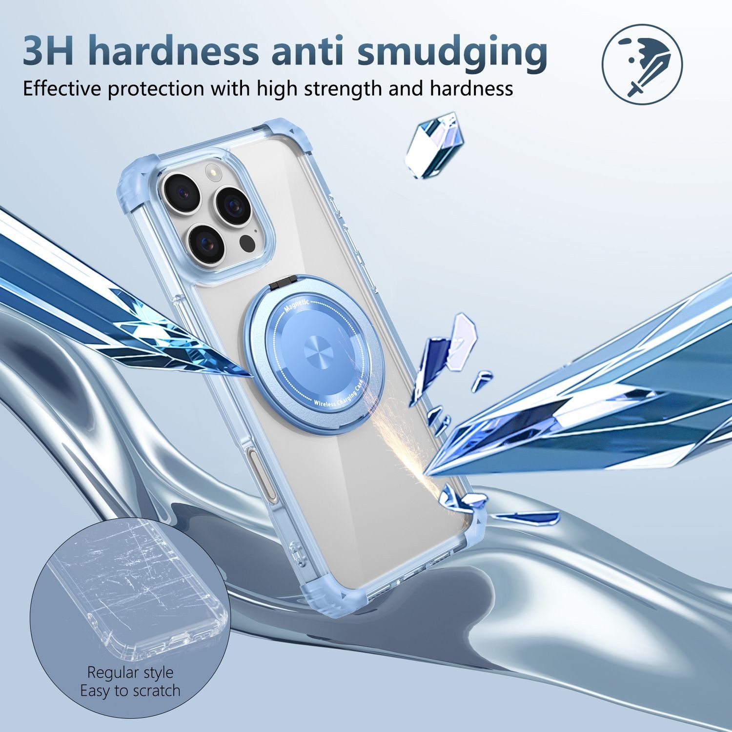 Wigento Handyhülle Für Apple iPhone 16 Pro Gold Shield Design CD MagSafe Hülle Case Blau, Gold Shield Hülle mit CD Muster und MagSafe