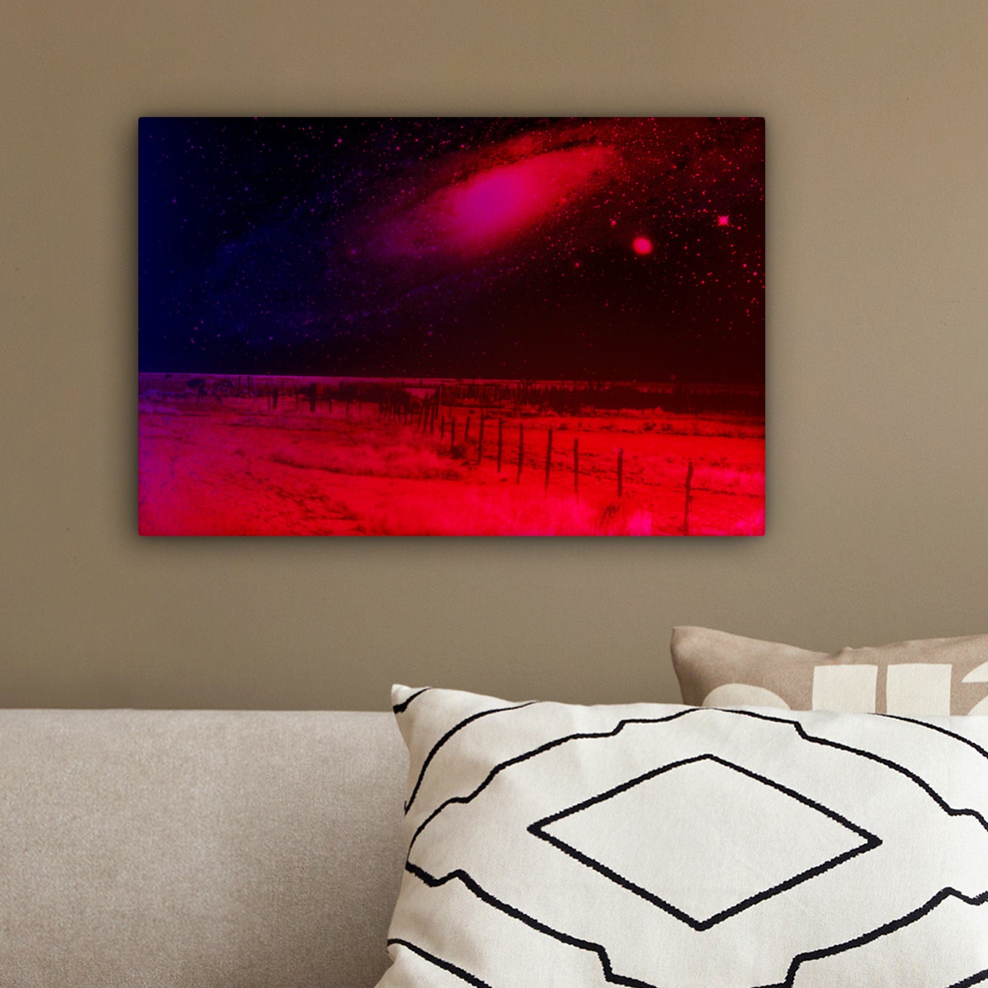 OneMillionCanvasses® Leinwandbild Galaxie cm Sternenhimmel, Rot St), Wanddeko, Wandbild Aufhängefertig, - 30x20 (1 - Leinwandbilder