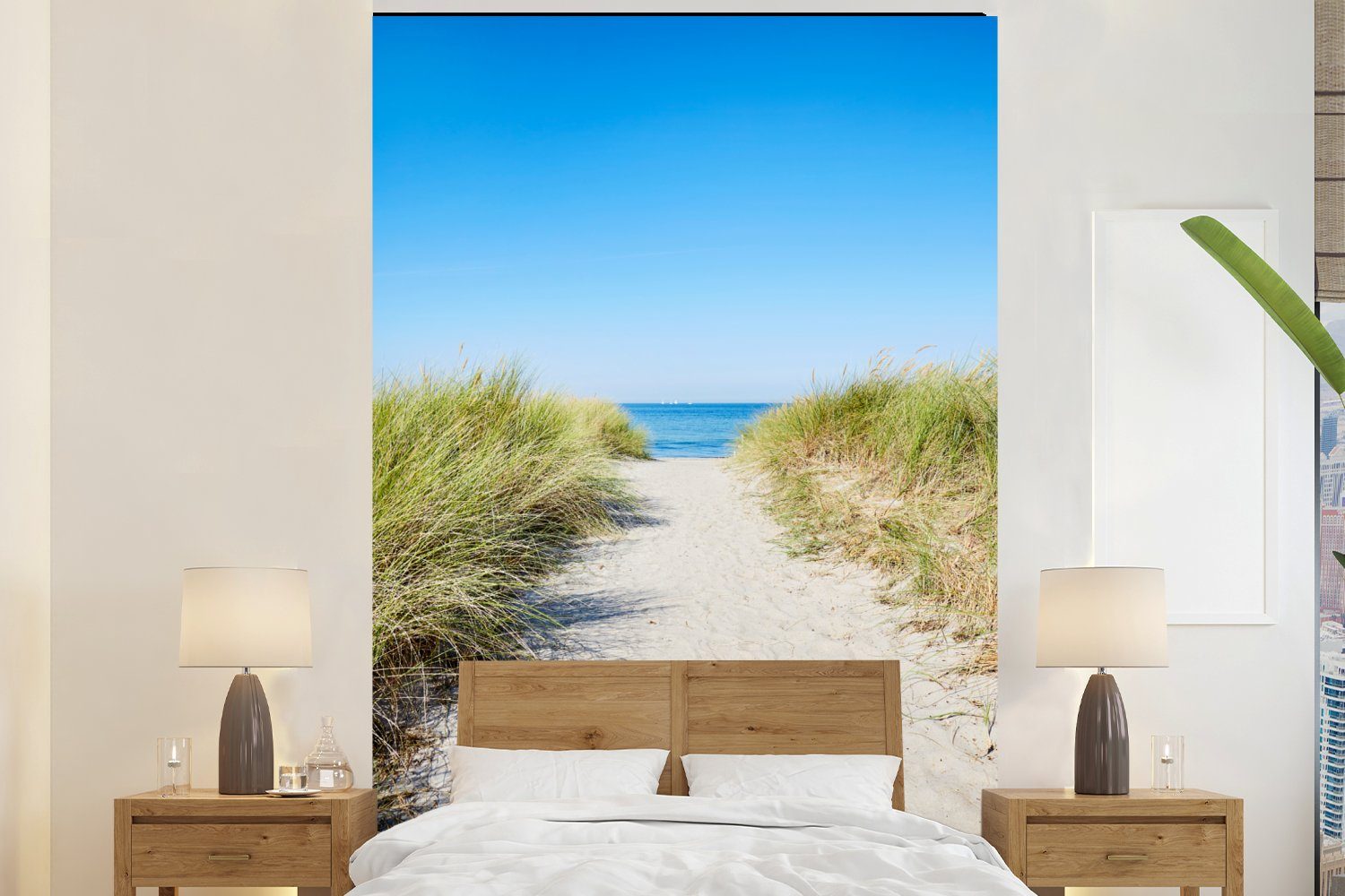 MuchoWow Fototapete Strand - Weg - Sommer, Matt, bedruckt, (3 St), Montagefertig Vinyl Tapete für Wohnzimmer, Wandtapete