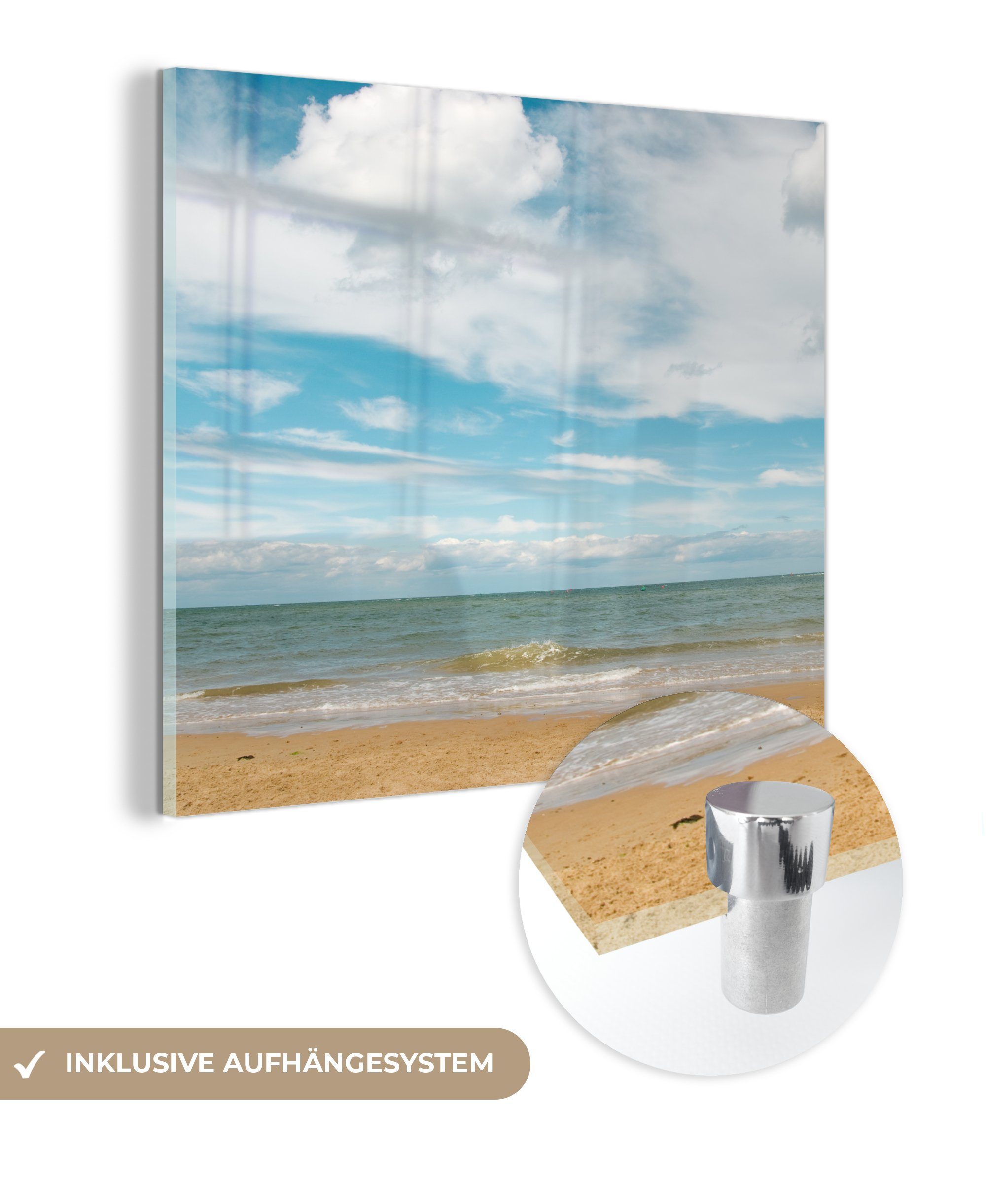 MuchoWow Acrylglasbild Strand - Sommer - Wolken, (1 St), Glasbilder - Bilder auf Glas Wandbild - Foto auf Glas - Wanddekoration
