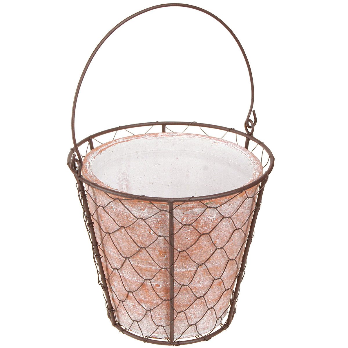 Übertopf Keramik-Blumentopf im Metallkorb Henkel Braun Ø18cm Pflanzgefäß