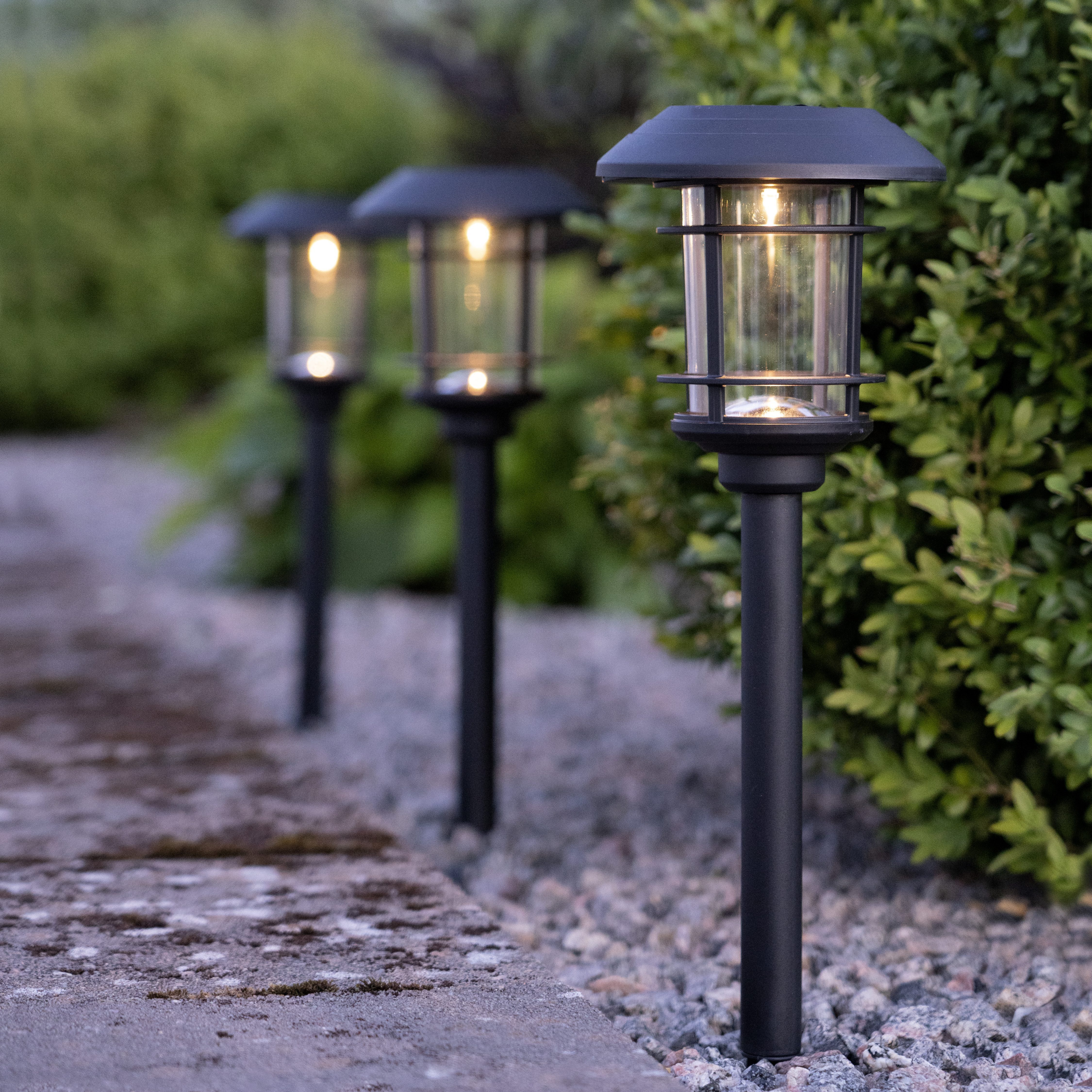 STAR TRADING LED Solarleuchte Solar-Wegleuchte Fride, Tageslichtsensor, LED fest integriert, Warmweiß, 3er-Set, Dämmerungssensor, Bollard-Optik