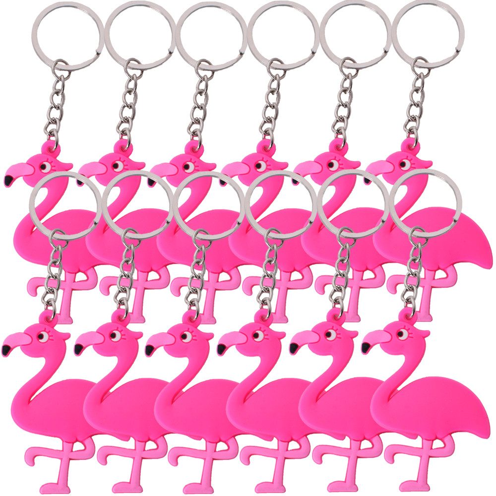 TE-Trend Schlüsselanhänger Set 12 Stück Flamingo Anhänger Pink Deko Kette Mädchen (12-tlg), mit Kette und Schlüsselring