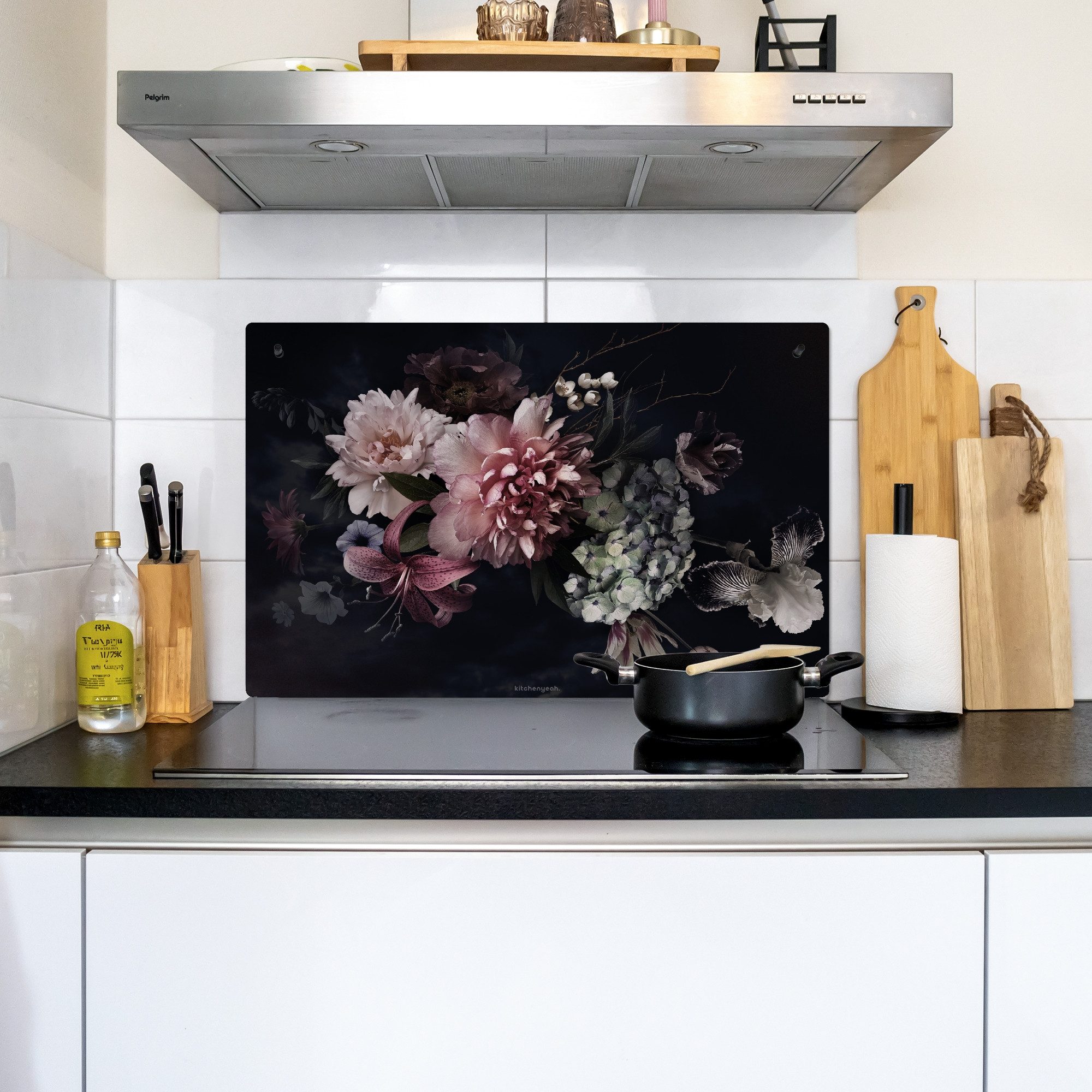 KitchenYeah Küchenrückwand Blumen - Vintage - Rosa, (1-tlg), Küche Herdabdeckplatte Ceranfeld, Küchengeräte, 81.6x52.7 cm