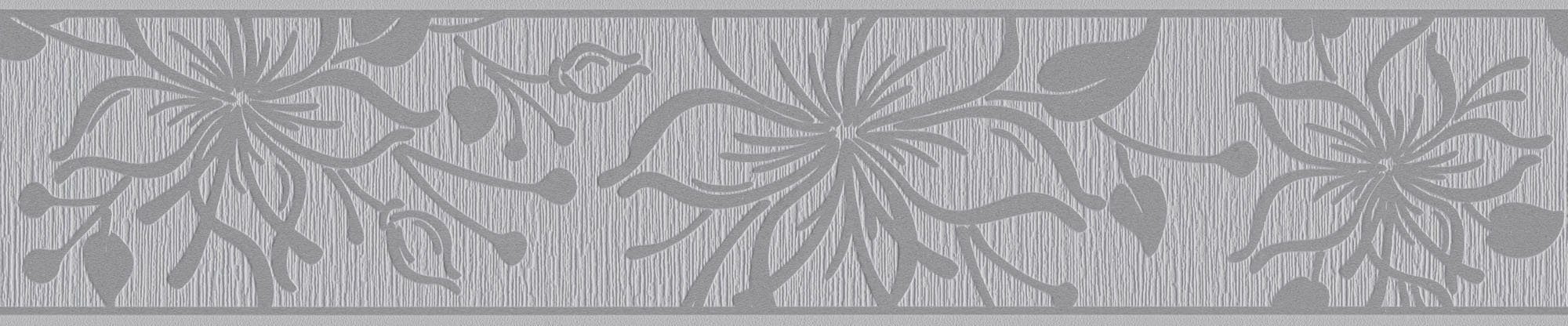 A.S. Création strukturiert, grau/weiß Bordüre Blumen geblümt, floral, Only Borders Tapete Bordüre 11, natürlich
