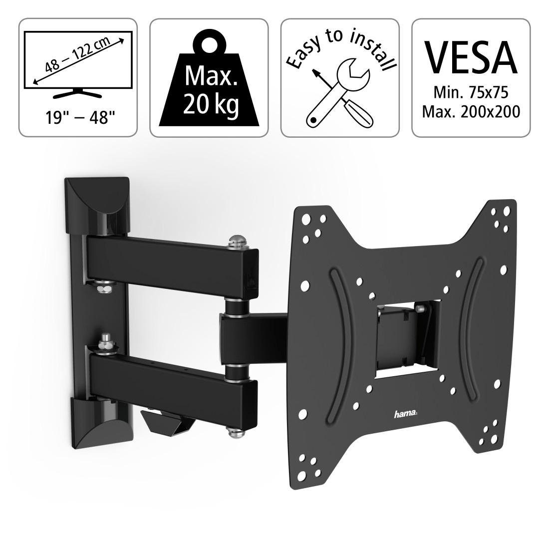 Hama TV-Wandhalterung Halterung, schwenkbar, neigbar, ausziehbar von 48 - 122 (19" - 48), (bis 48 Zoll, max. 20 kg)
