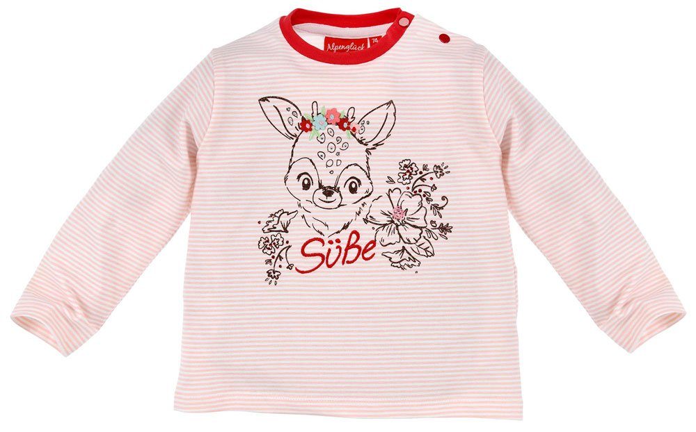 - 86429, Langarmshirt Kinder Mädchen Baby Print Kitz Baumwolle "Süße" mit Pullover BONDI Motiv Reh für Rosa