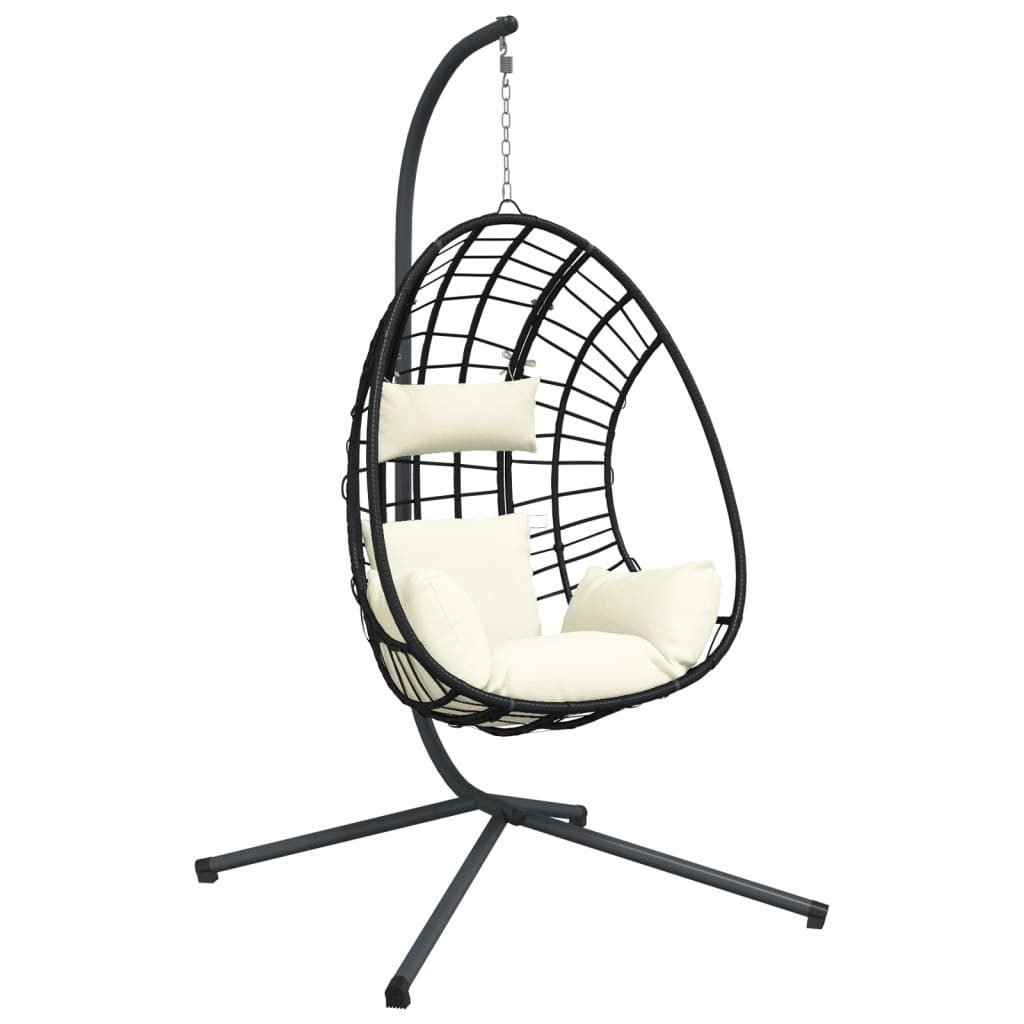 vidaXL Hollywoodschaukel Hängesessel Ei-Design mit Ständer Beige Rattan und Stahl, 1 tlg.