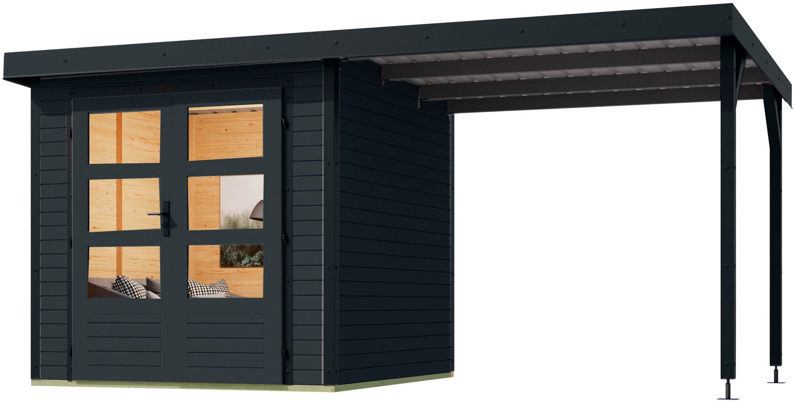 Thumbnail - Karibu Gartenhaus "Jupiter C SET", BxT: 453x235 cm, anthrazit/ anthrazit, mit Anbaudach