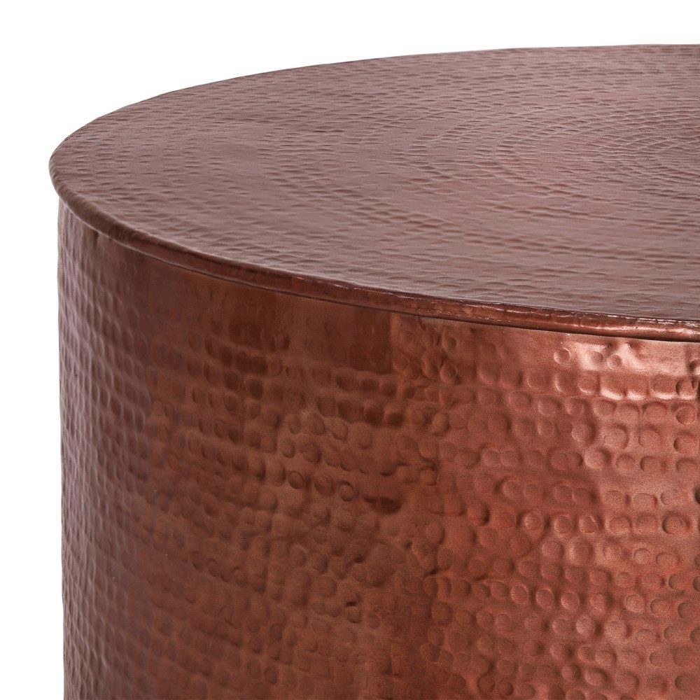 WOMO-DESIGN Couchtisch Beistelltisch für Wohnzimmer Orientalischer Wohnzimmertisch Rund Tisch, Kupfer Ø90x37cm Unikat Hammerschlag-Optik Handgefertigt Rund Aluminium