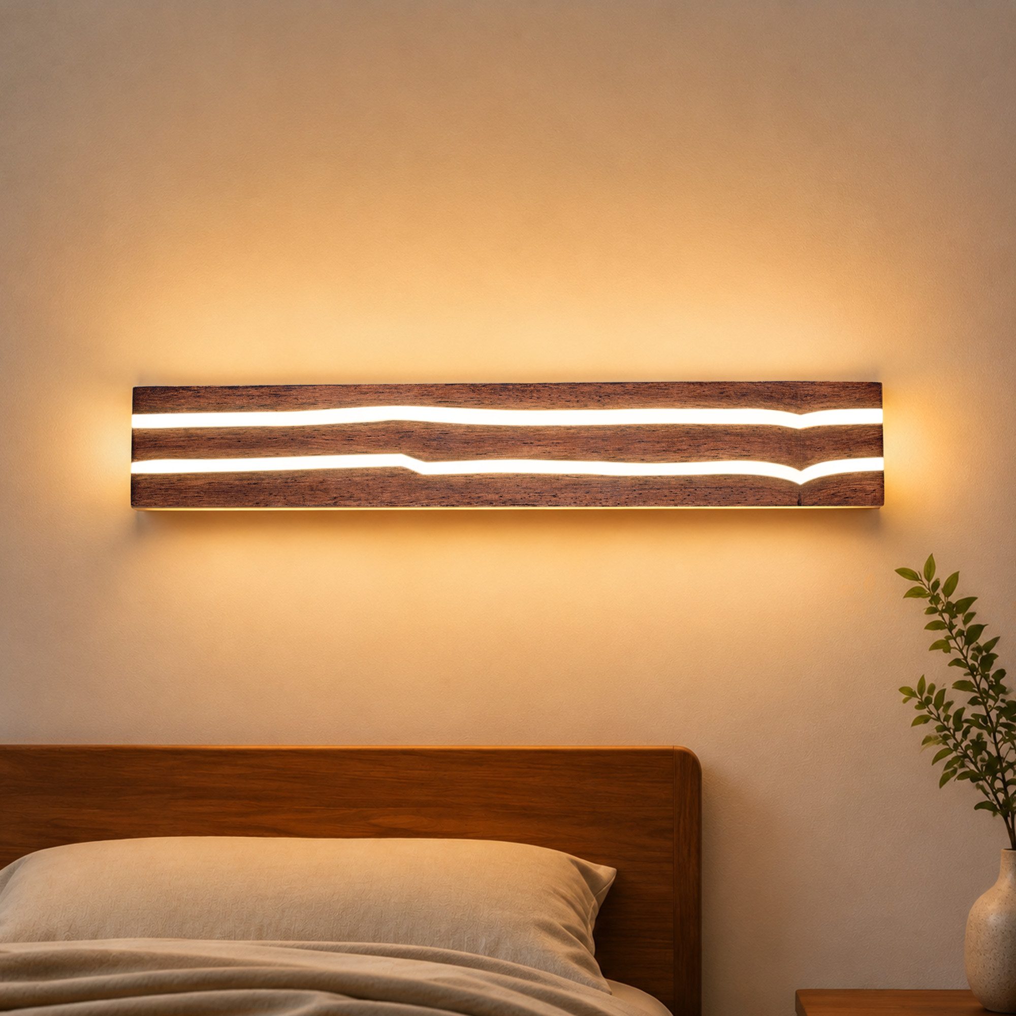 Nettlife Wandleuchte Innen Holz 50cm LED Wandlampe Warmweiß 8W vintage Indirektes Licht, LED fest integriert, warmweiß, für Wohnzimmer Schlafzimmer Stimmungsvolle Flur Treppenhaus