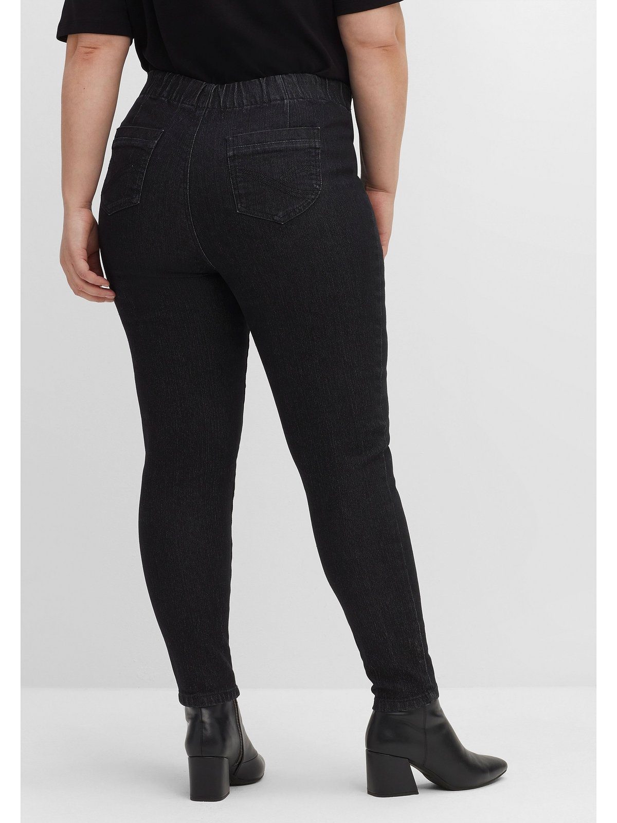 Sheego Schlupfjeans black schmale Form Große Größen Teilungsnähten, Denim mit