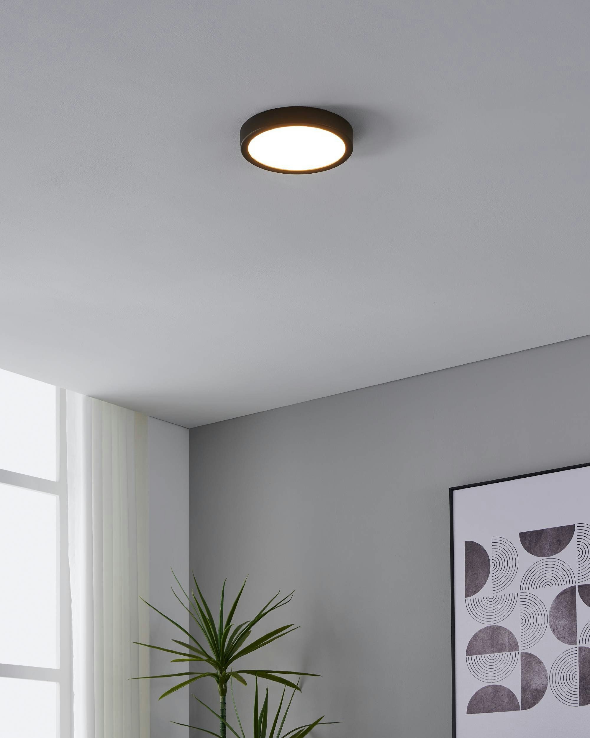 EGLO Aufbauleuchte Fueva 5 Deckenlampe, Aufbaulampe, Metall und Kunststoff, Flurlampe, Bewegungsmelder, LED fest integriert, Warmweiß, Aufbauleuchte - H2,8 x Ø21 cm - schwarz - 17W inkl.