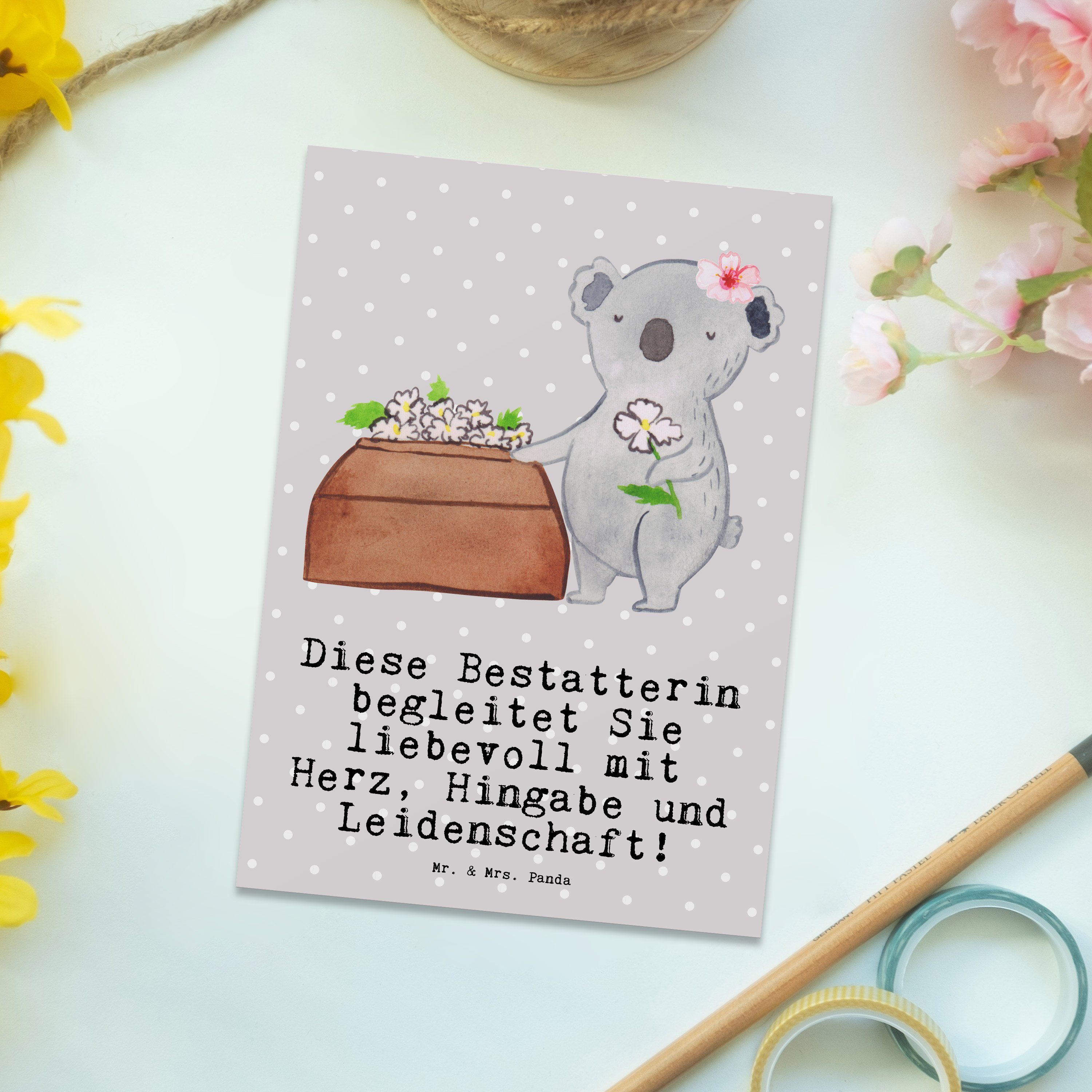 Ges - - Mrs. & Mr. Postkarte mit Einladung, Pastell Beruf, Bestatterin Herz Grau Geschenk, Panda