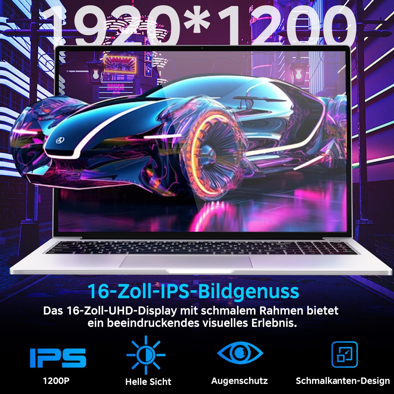 bvate 16-Zoll-Laptop 16 GB RAM 512 GB SSD FHD-Display Core i3 180° Notebook (35 cm/16 Zoll, Core i3, Core i3) – Bild 4 von 5