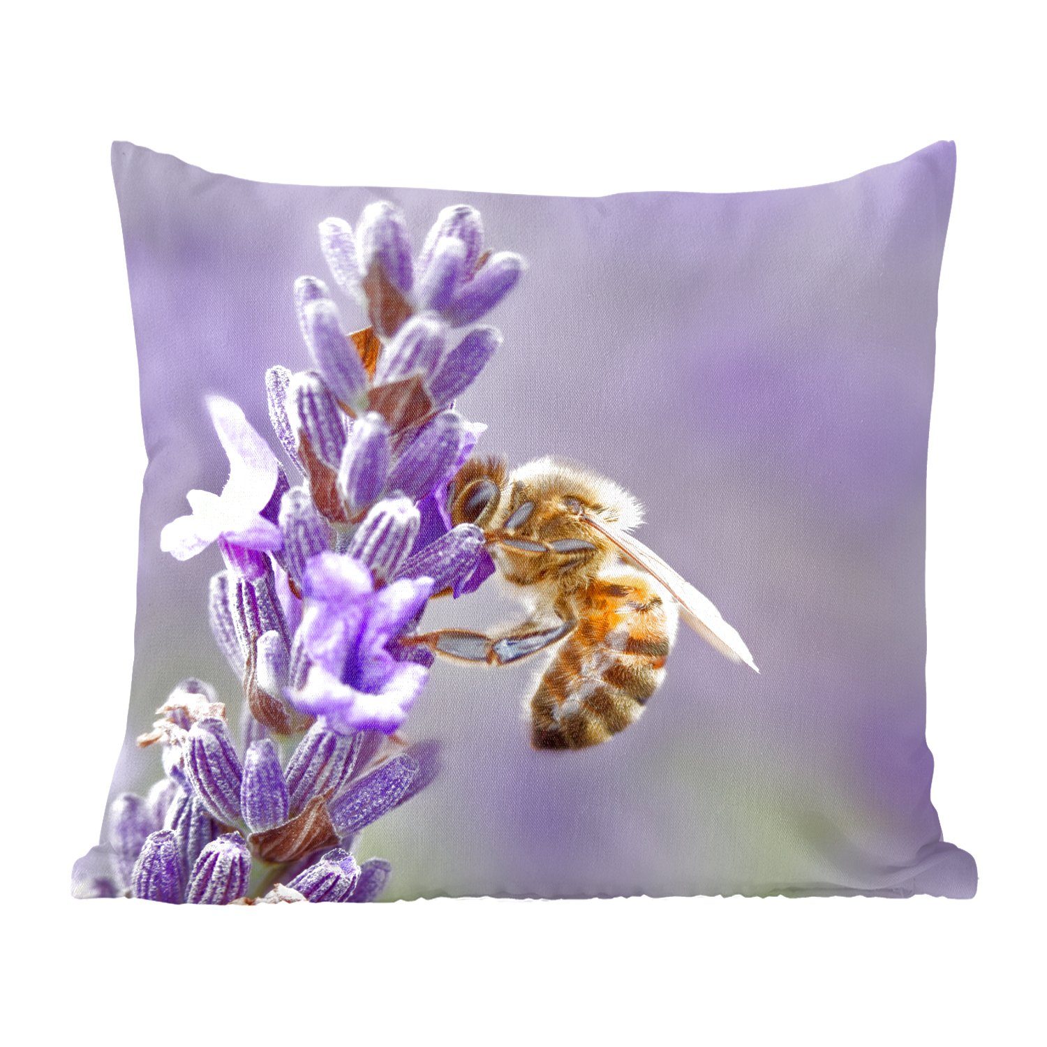 MuchoWow Dekokissen Biene auf Lavendel, Zierkissen mit Füllung für Wohzimmer, Schlafzimmer, Deko, Sofakissen