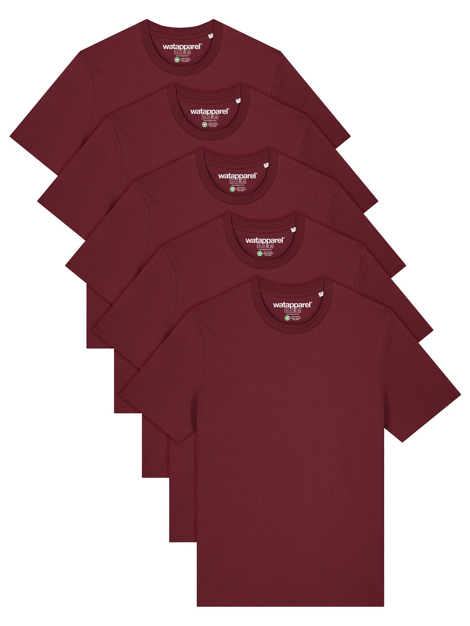 wat? Apparel T-Shirt 5er Multipack Bio Basic T-Shirt Burgundy