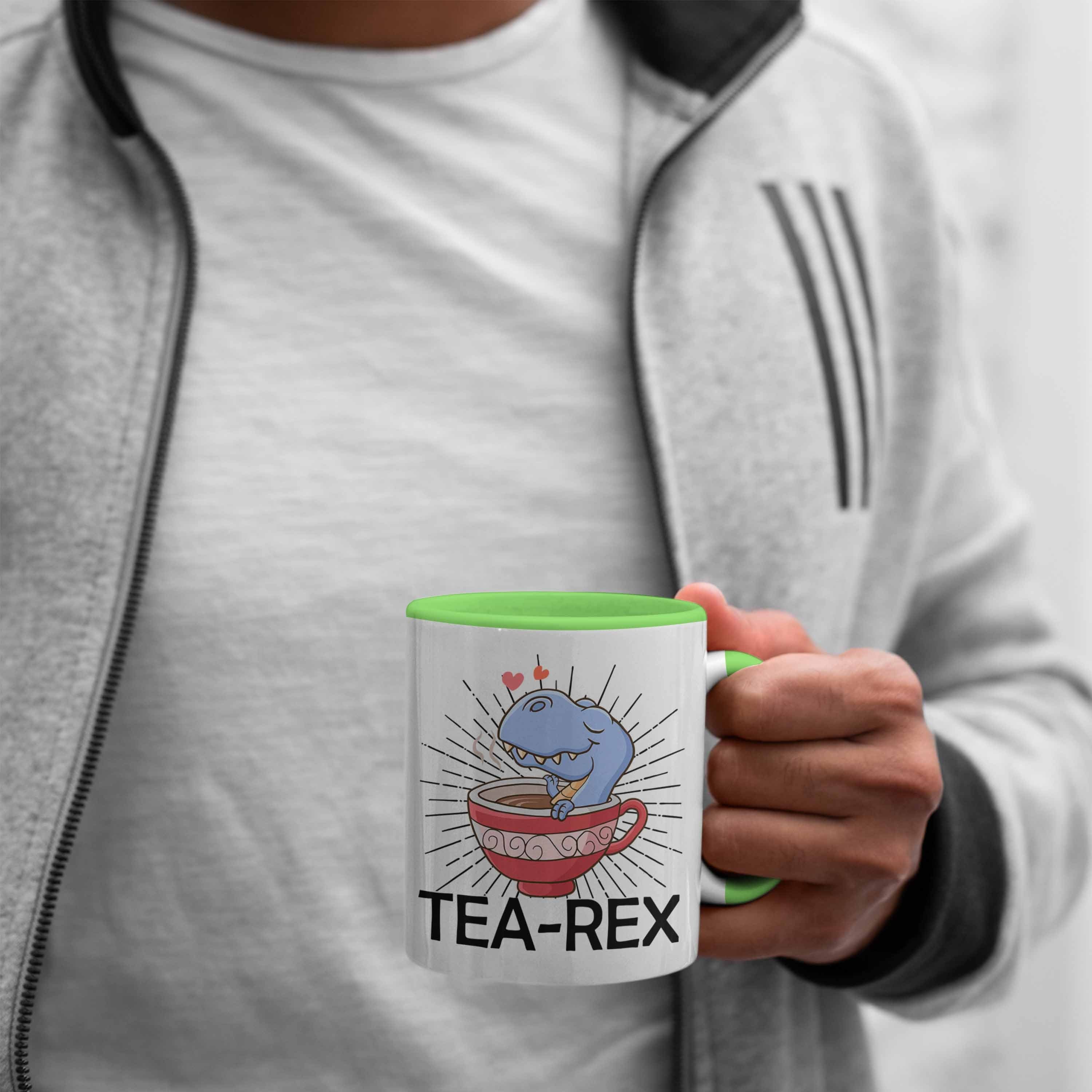 Trendation Tasse - Trendation Geschenk Geschenkidee T-Rex Dinosaurier Tasse Tea Wortspiel Rex Grün