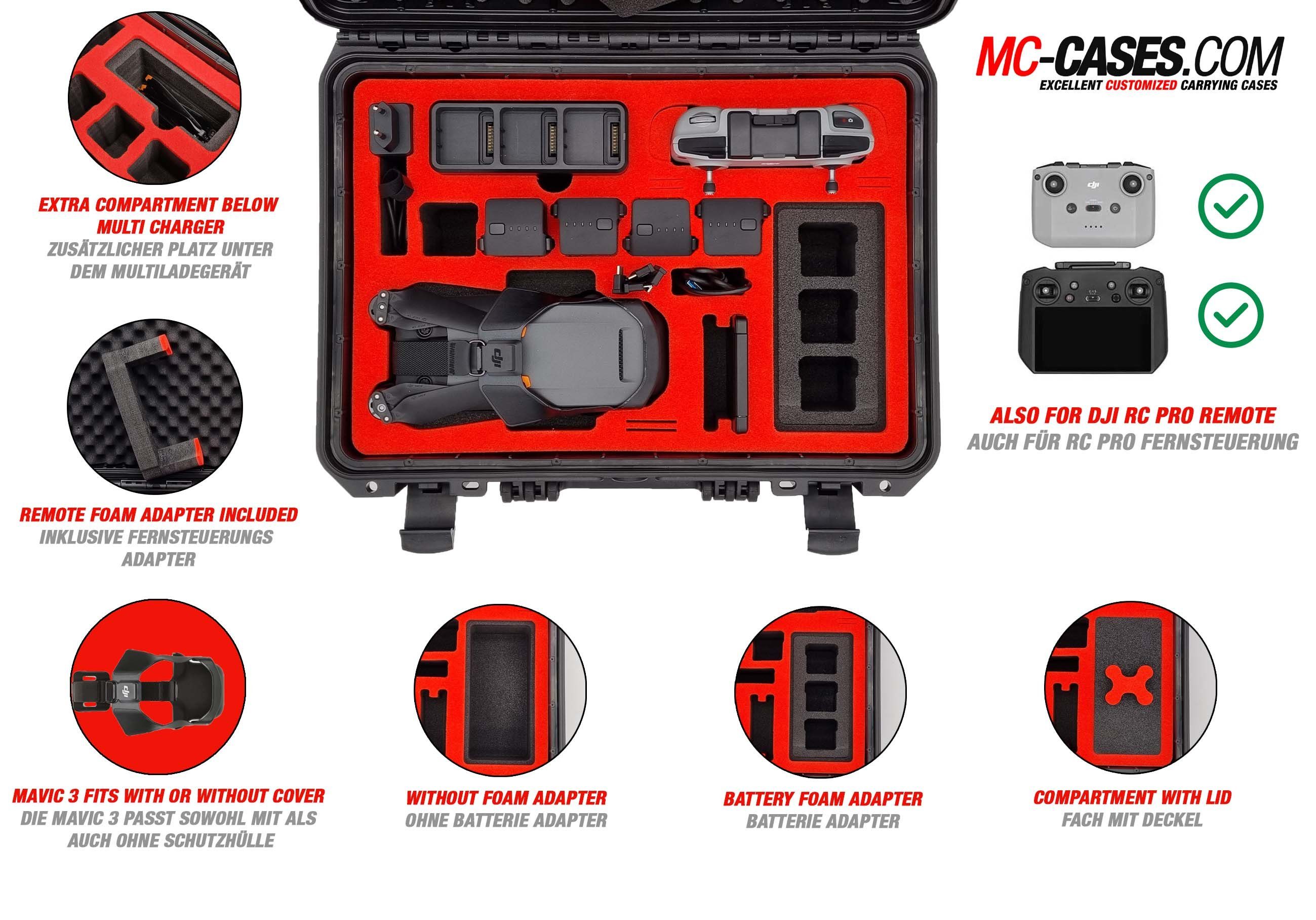MC-CASES Drohnen-Tasche MC-CASES® Koffer für DJI Mavic 3 auch Cine - Explorer Edition - mit viel Platz für Zubehör - Made in Germany