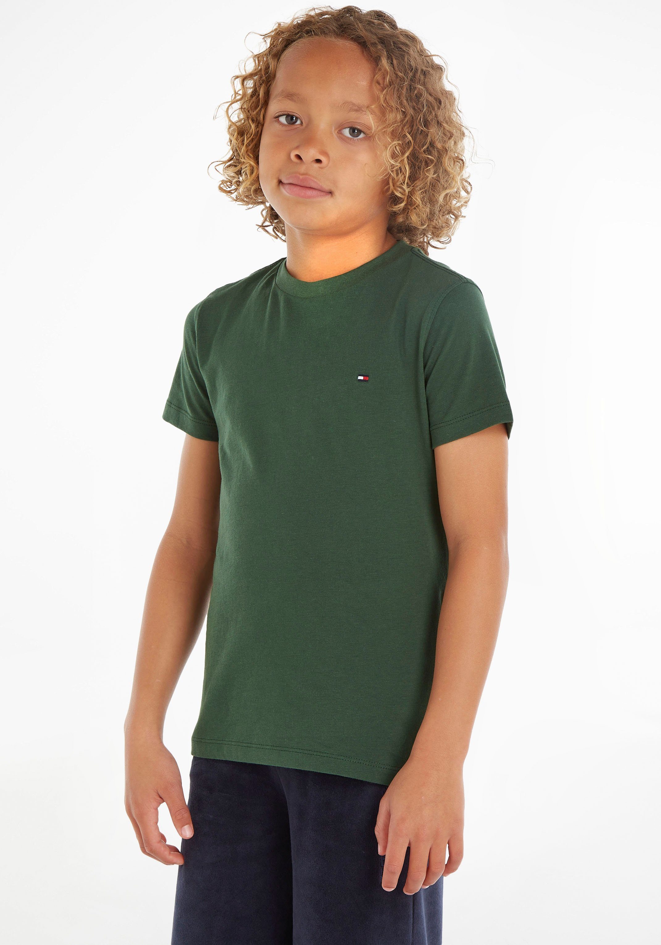 Tommy Hilfiger T-Shirt ESSENTIAL COTTON Druckknöpfen TEE Ausschnitt Green am mit Collegiate