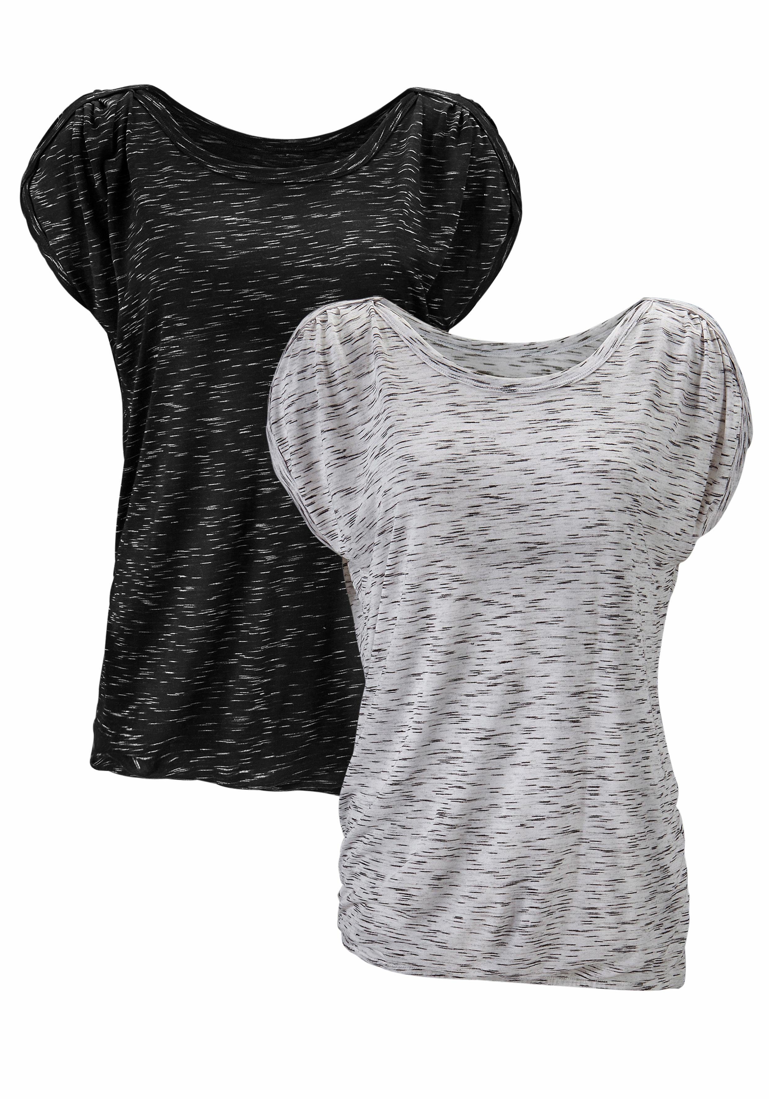 LASCANA Kurzarmshirt "mit Schulterraffung", (2er-Pack), aus weicher Viskose günstig online kaufen