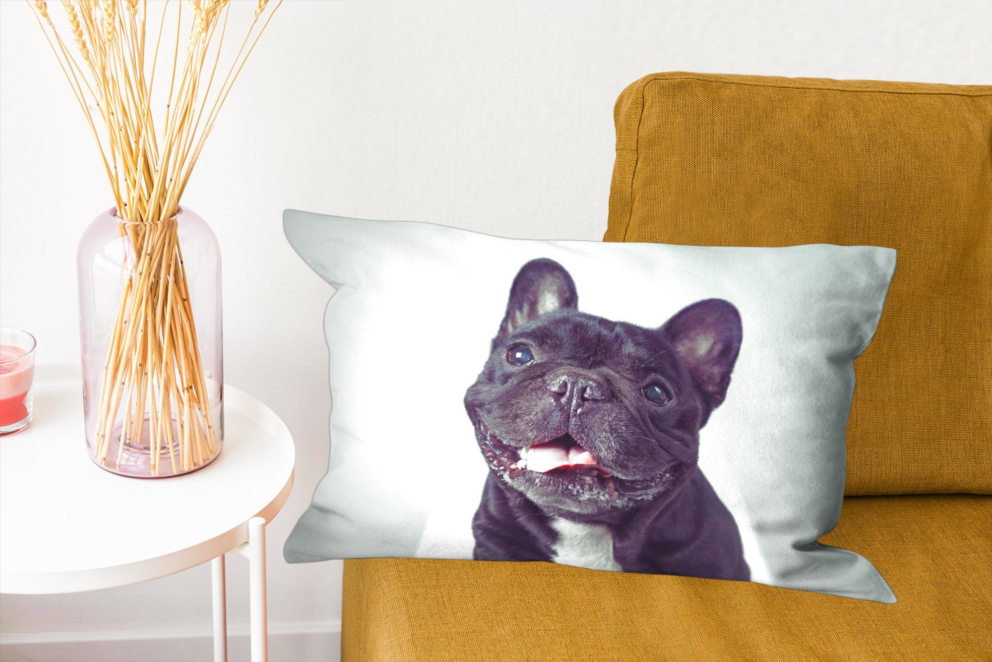 MuchoWow Dekokissen Französische Bulldogge - - Dekoration, Schlafzimmer Füllung, Stuhl, Dekokissen mit Zierkissen, Schwarz Wohzimmer