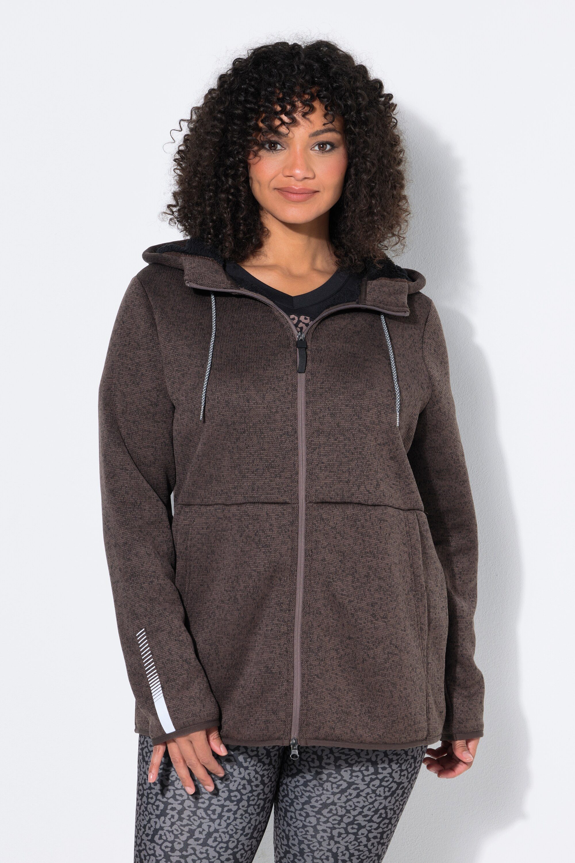 Ulla Popken Sweatjacke Strickfleece-Jacke Teddyfleece 2-Wege-Zipper