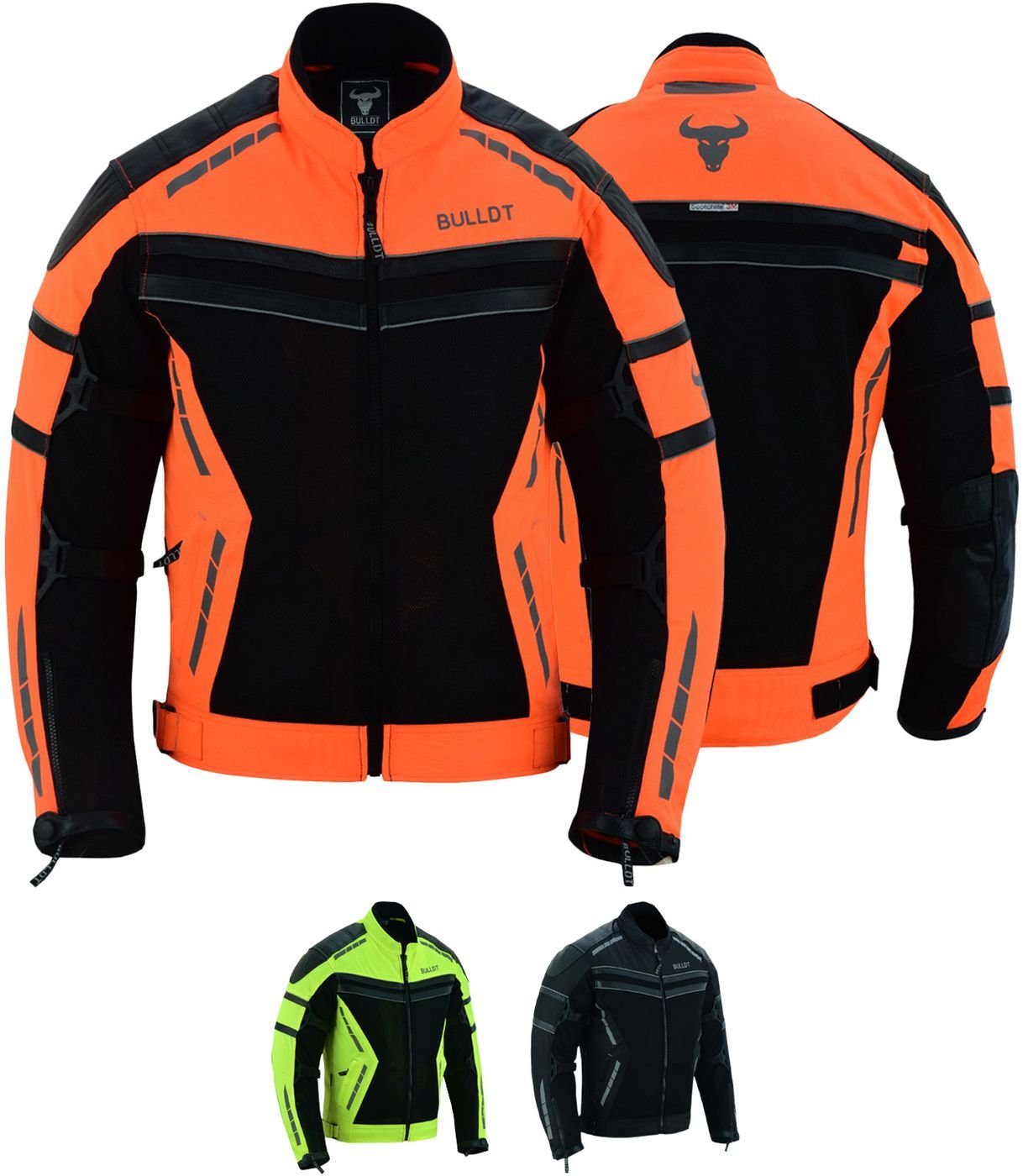 BULLDT Motorradjacke BLD323J BULLDT Neon Jacke Orange Tech Mesh Sommer Motorradjacke