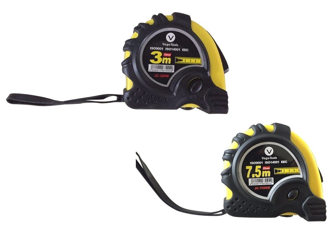 VaGo-Tools Maßband 2tlg Set Rollmeter 3m/7,5m mit Stopknöpfe