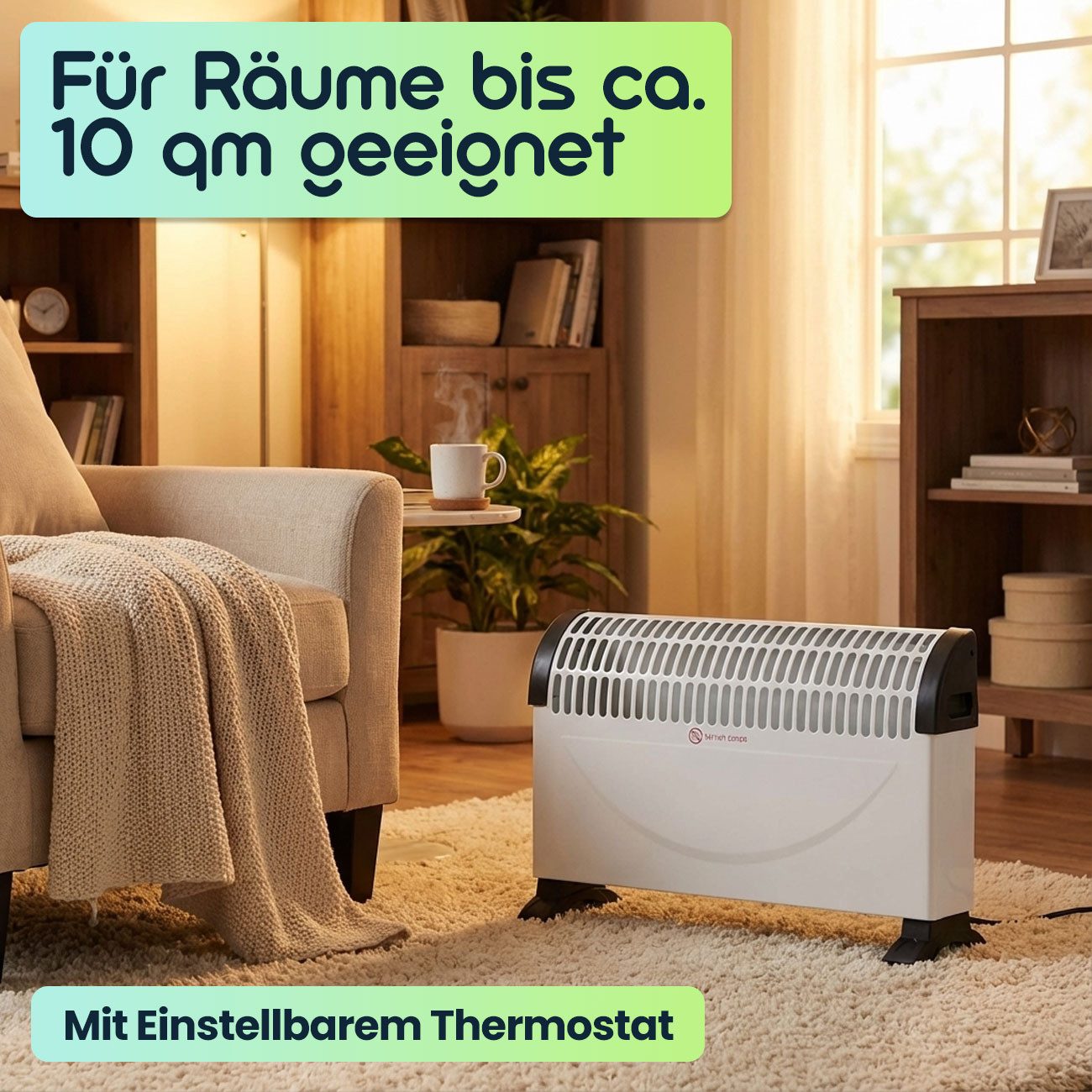 *Alpina* Konvektor Konvektor-Heizung 1500W 50 x 33cm mit Thermostat, Standheizgerät, mit 3 Stufen, Thermostat, Überhitzungsschutz & GS-Zeichen