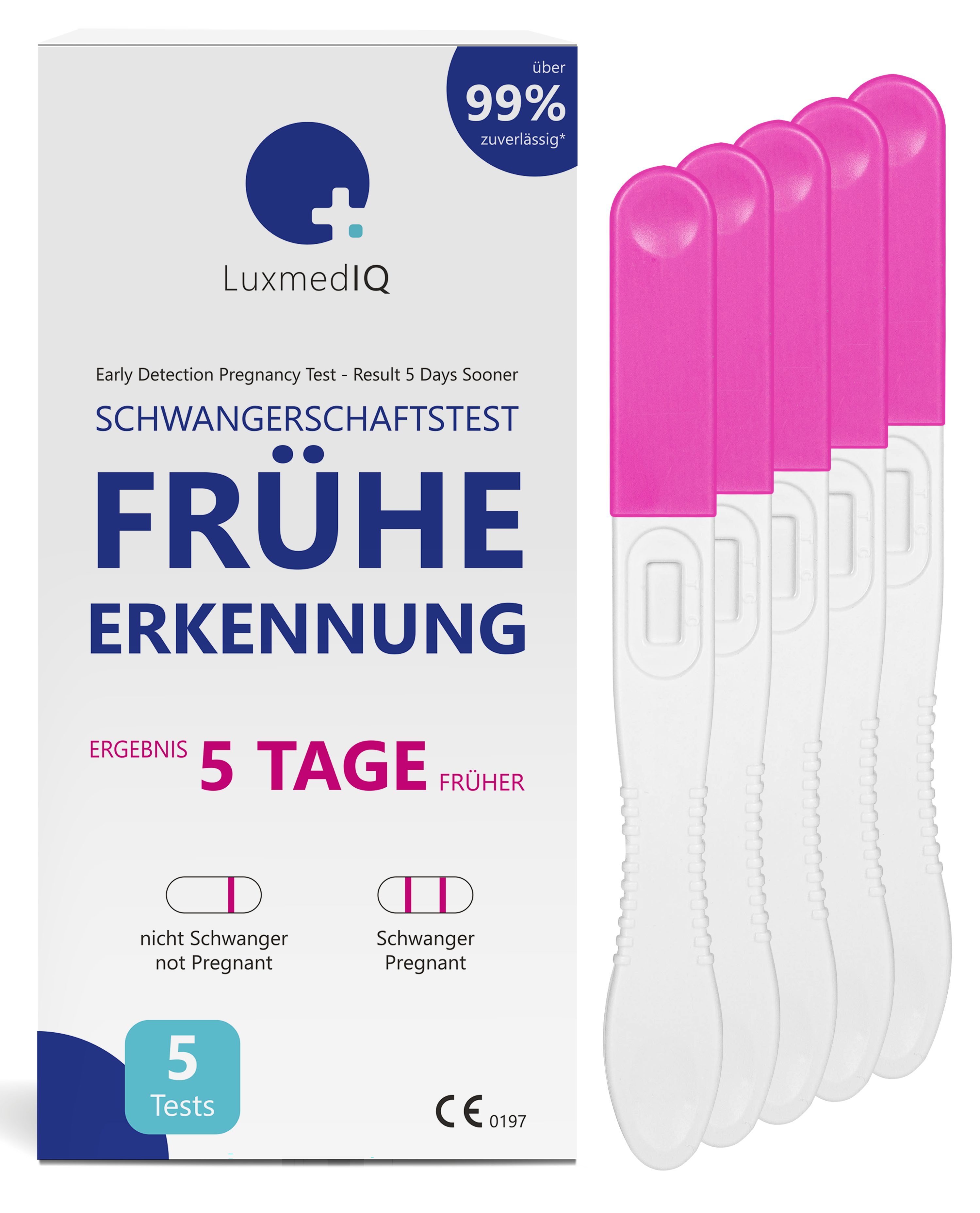 Schwangerschaftstest 5x LuxmedIQ Schwangerschaftstest - Frühe Erkennung - 25 mIU/mL