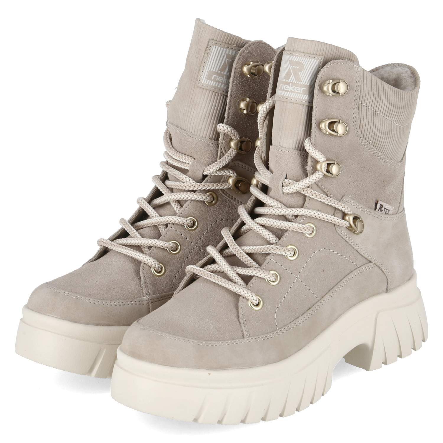 Rieker W1871-62 Damen Leder und Synthetik beige Schnürstiefel