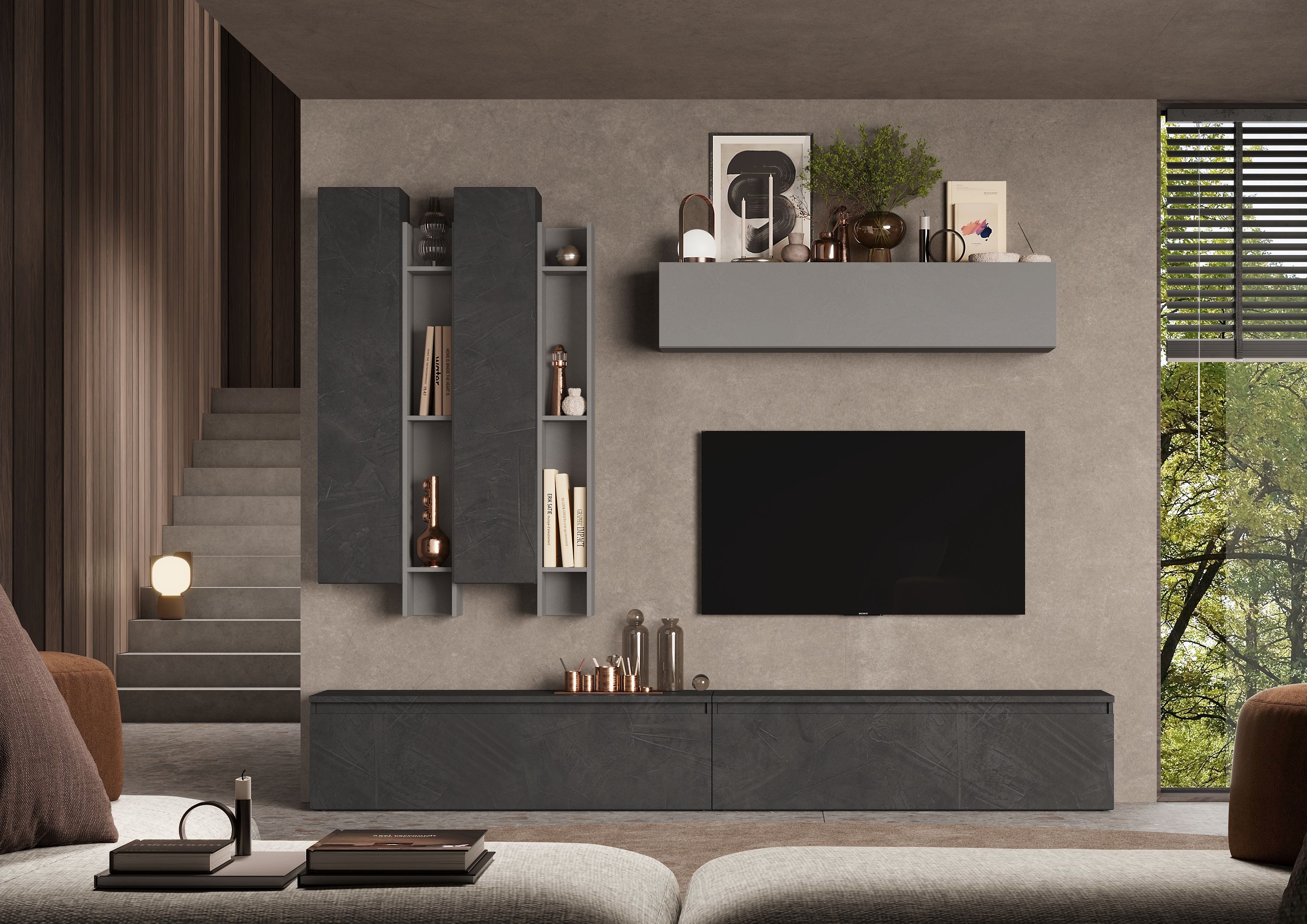 Home affaire Wohnwand Infinity, 7tlg. Breite 276 cm, Höhe variabel, Schrankwand, Anbauwand, (7-St), (2x Lowboard, 3x Hängeschrank, 2x Wandregal)