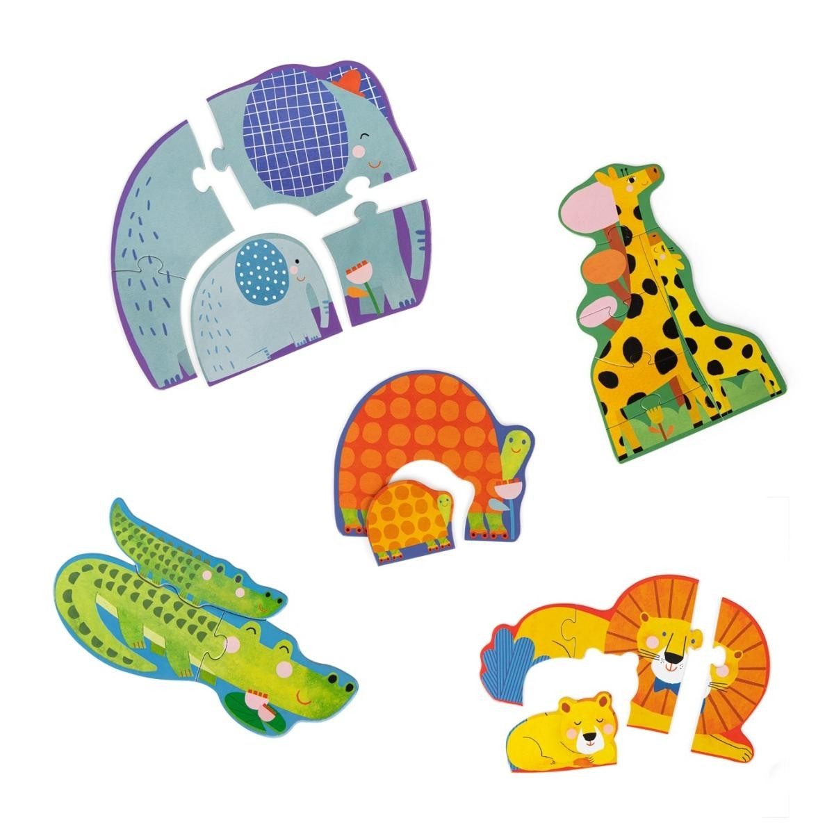 Moulin Roty Puzzle Toupitis 5 Puzzle Tiere (2-6 Teile) Puzzle-Set für Kinder mit Motiv, 6 Puzzleteile, Puzzle-Set