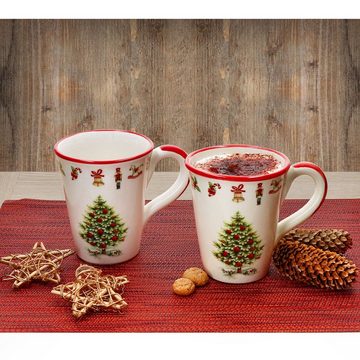 MamboCat Kaffeeservice Maestro Natale 8tlg Kaffeeset Keramik Teller Kaffeebecher Weihnachten, Keramik