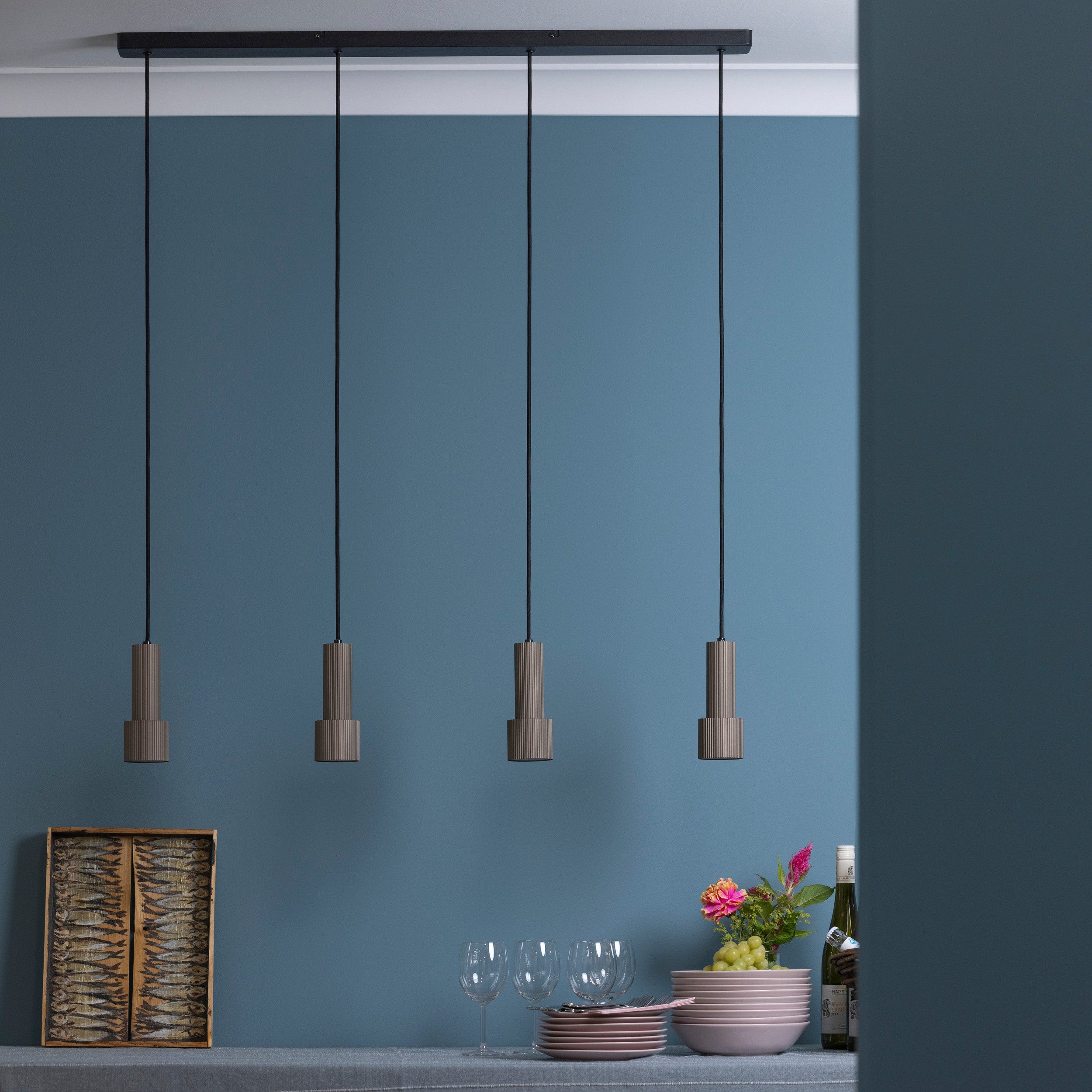 Brilliant Pendelleuchte Cadiz, ohne Leuchtmittel, 150 x 98 cm, 4x GU10 Fassung, kürzbar, Aluminium, schwarz/bronzefarben