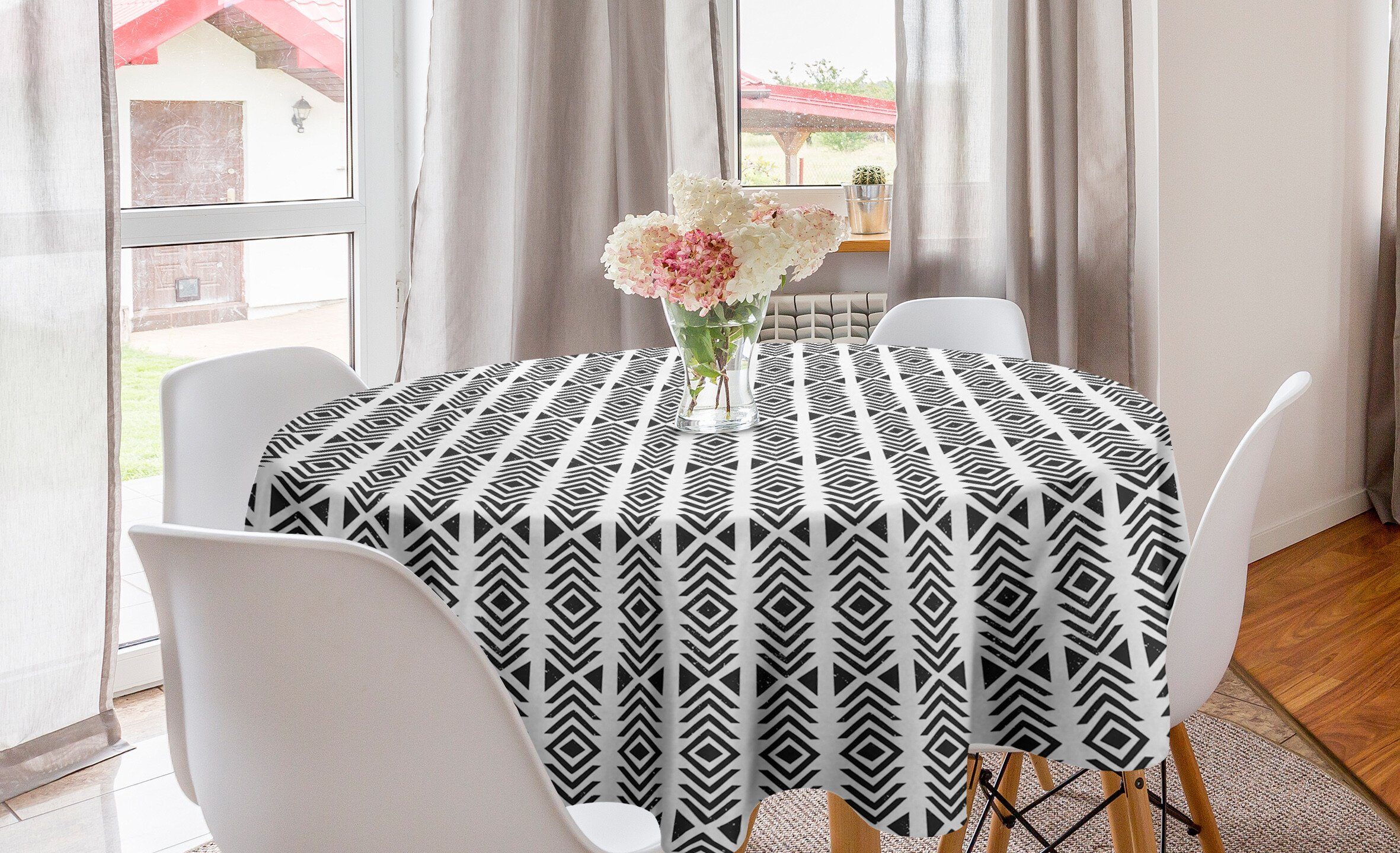 Abakuhaus Tischdecke Kreis Tischdecke Abdeckung für Esszimmer Küche Dekoration, Abstrakt Grunge Geometrische Motive