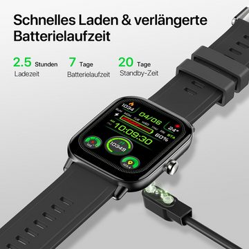 WalkerFit Fur : Herrem mit Telefonfunktion Schrittzähler Fitness Tracker Smartwatch (2 Zoll, Android / iOS), mit Schlafmonitor Pulsmesser 120+ Sportmodi IP67 Wasserdicht
