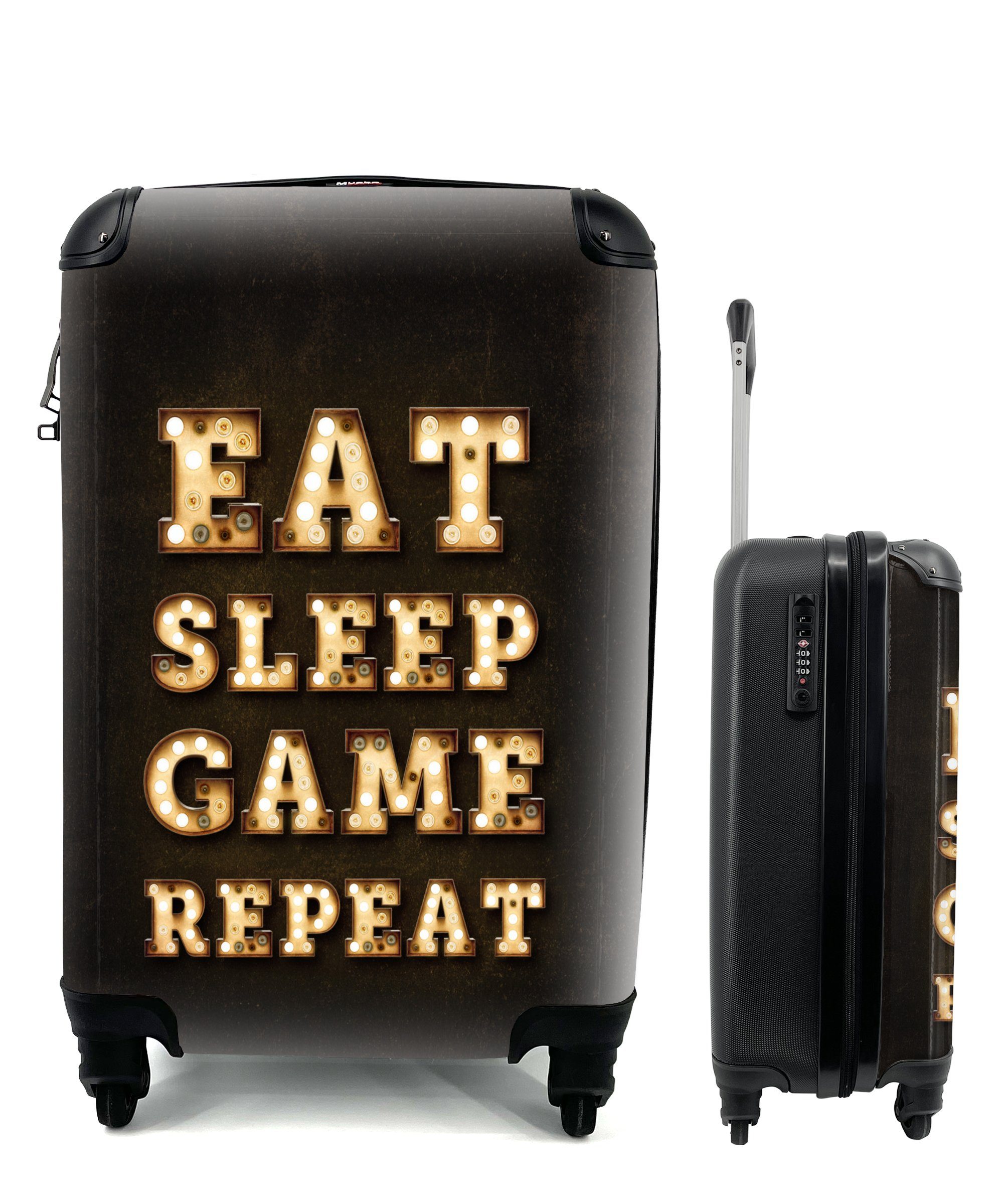 MuchoWow Handgepäckkoffer Spiele - Spiele - Zitate - Sprichwörter - Eat sleep game repeat, 4 Rollen, Reisetasche mit rollen, Handgepäck für Ferien, Trolley, Reisekoffer